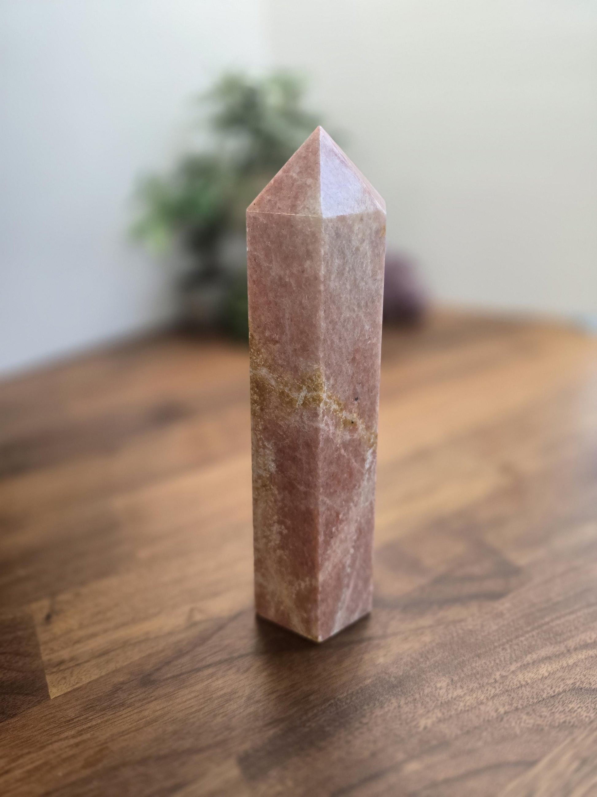 Sweet Orange Orchid Calcite Tower | B | Dreamy Peach Crystal Point with patterns | Huge 7.5 Inch | Spring Pastel Home Decor Piece for Easter