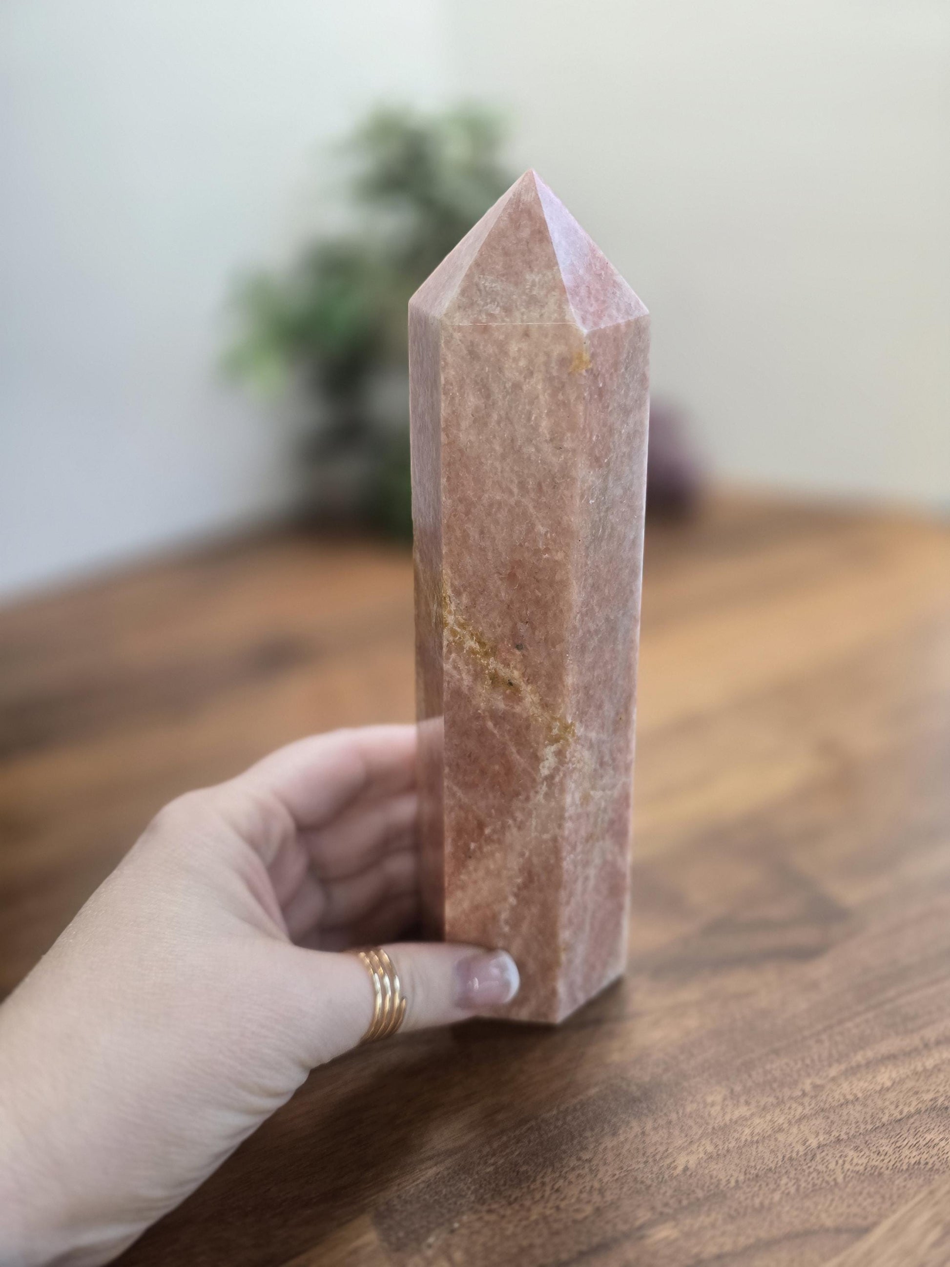 Sweet Orange Orchid Calcite Tower | B | Dreamy Peach Crystal Point with patterns | Huge 7.5 Inch | Spring Pastel Home Decor Piece for Easter