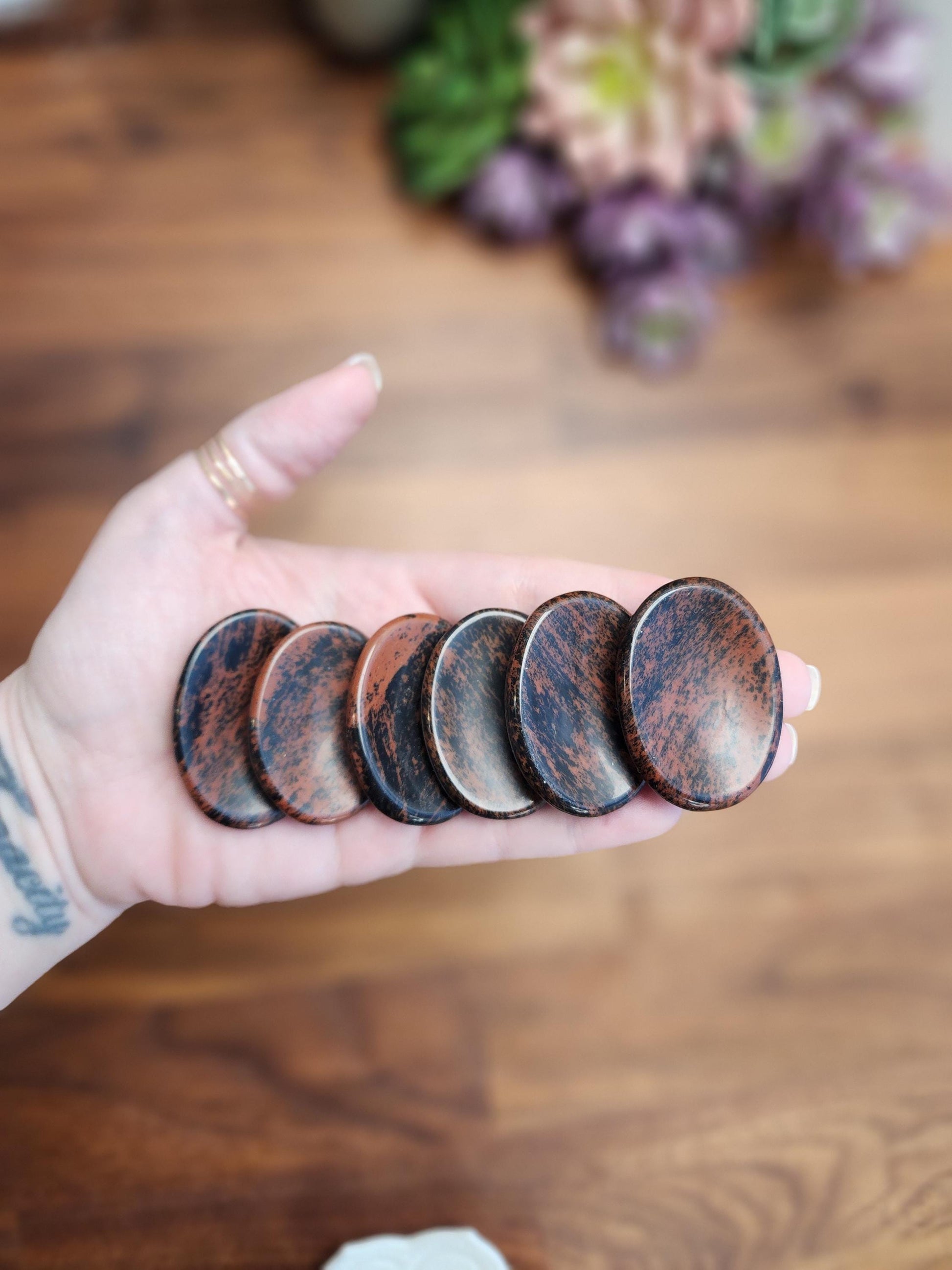 Mahogany Obsidian Worry Stone | Woodsy Rustic Red, Brown & Black Crystal Pocket Fidget | Small Gift for Dad on Father's Day or Nature Lover