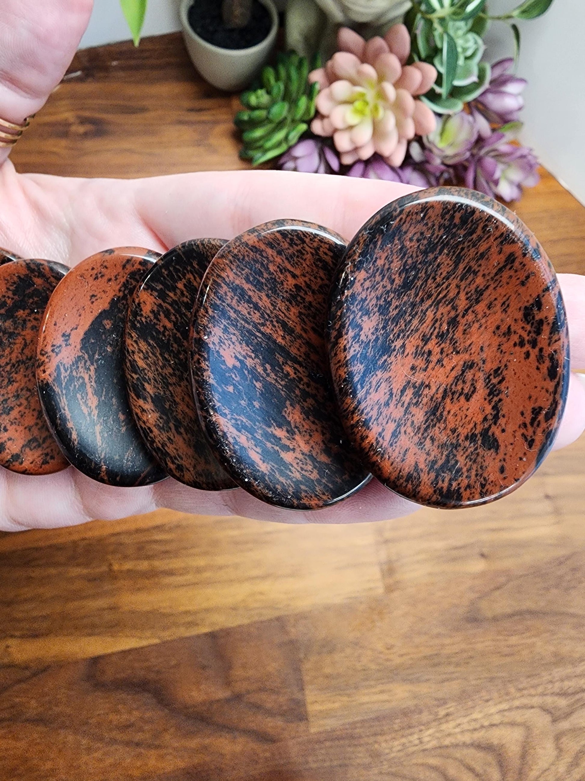 Mahogany Obsidian Worry Stone | Woodsy Rustic Red, Brown & Black Crystal Pocket Fidget | Small Gift for Dad on Father's Day or Nature Lover
