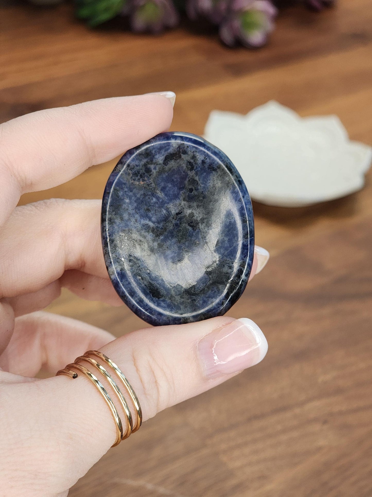 Sodalite Crystal Worry Stone: Deep Blue Pocket Fidget (1.77")