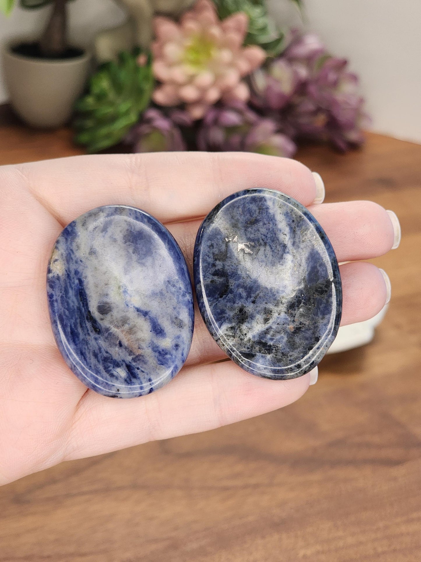Sodalite Crystal Worry Stone: Deep Blue Pocket Fidget (1.77")