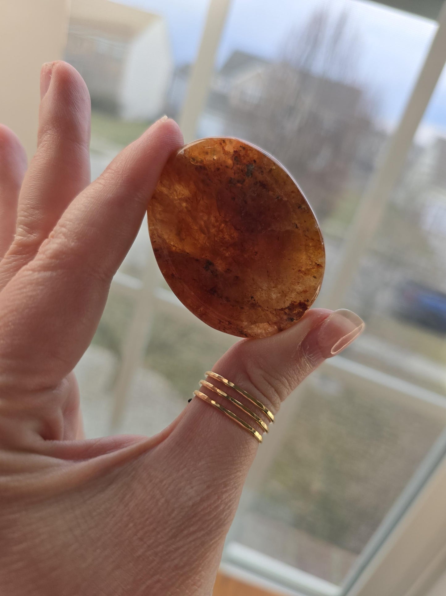 Chunky Hematoid Quartz Worry Stone: Golden Healer Crystal (1.9")