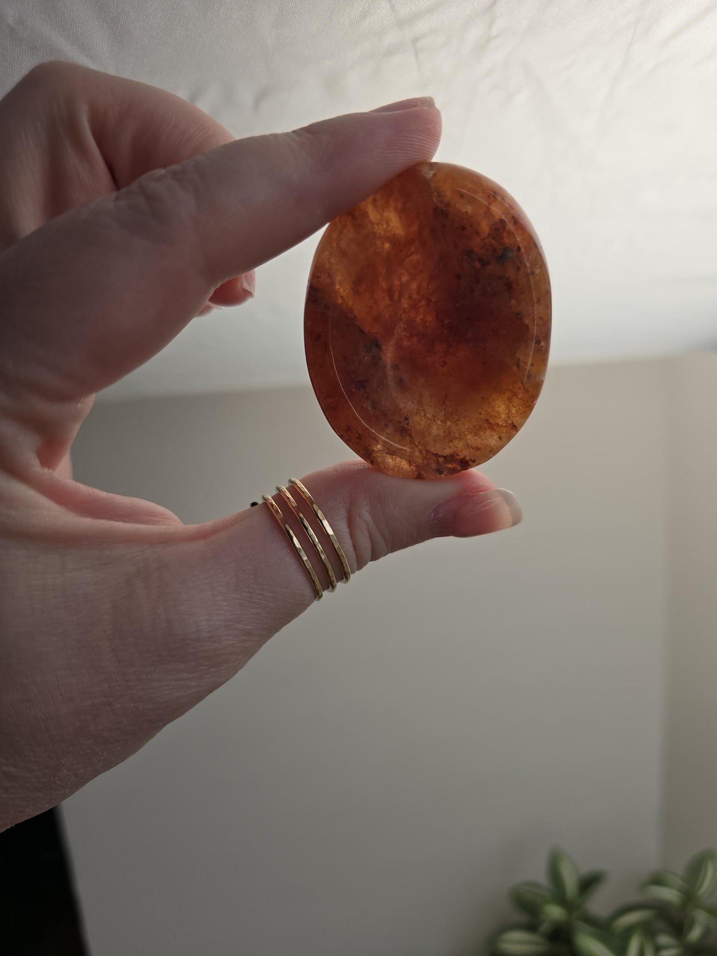 Chunky Hematoid Quartz Worry Stone: Golden Healer Crystal (1.9")