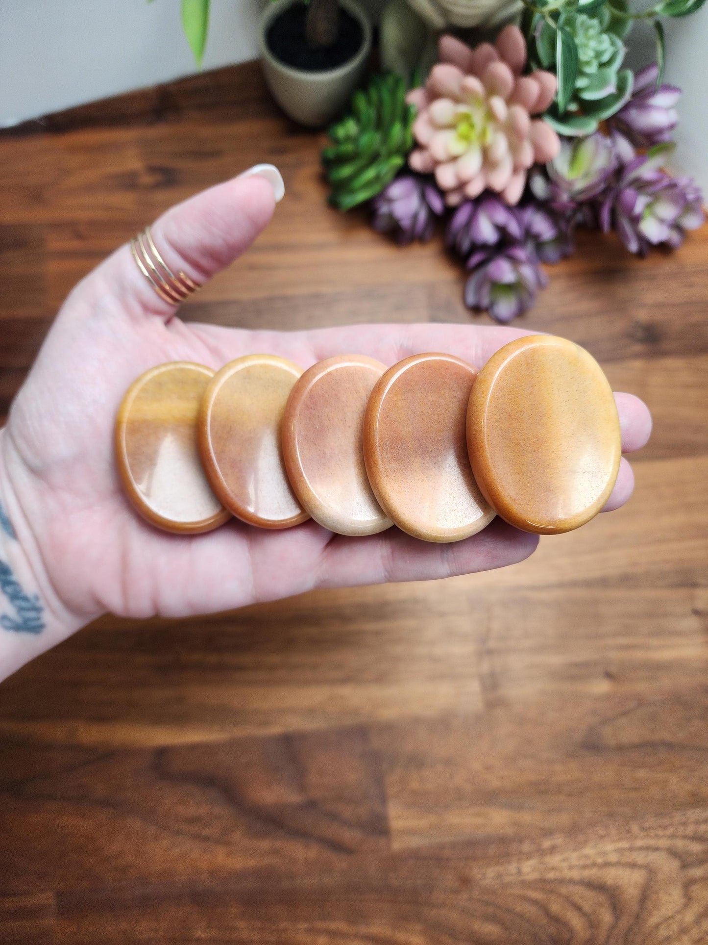 Ombre Peach Aventurine Worry Stone: Sensory Fidget, Calming Gift