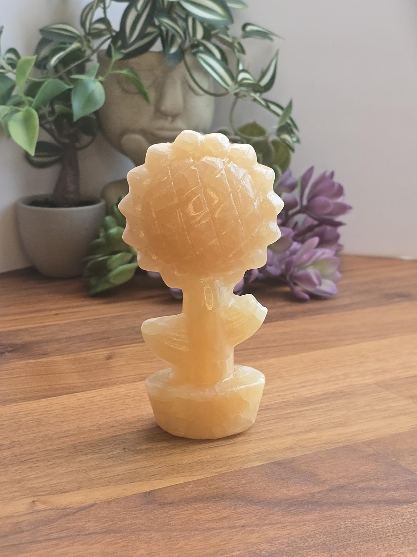 Sunflower Crystal Decor: Yellow Calcite Fall Accent (3D Hand-Carved)