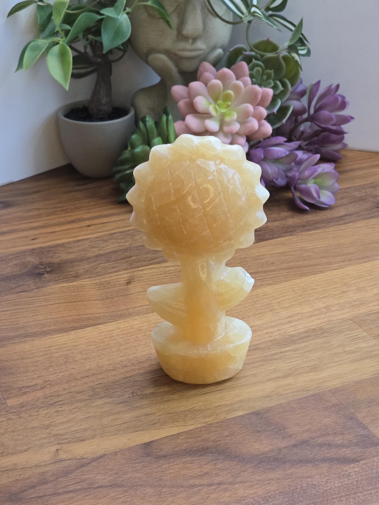 Sunflower Crystal Decor: Yellow Calcite Fall Accent (3D Hand-Carved)