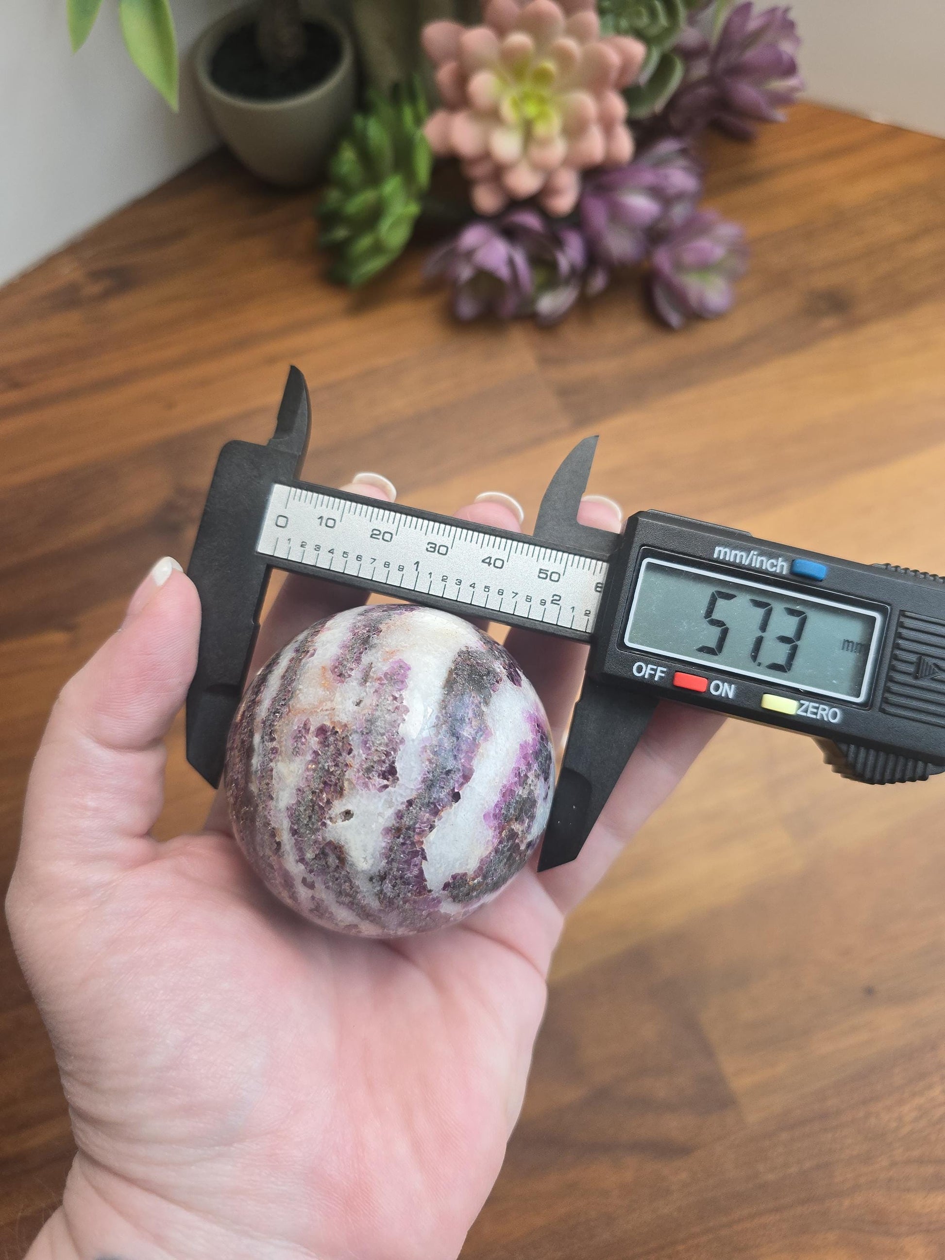 Zebra Fluorite Crystal Sphere | A | 57 MM 2.25 Inches | Pink Purple and White | One of a Kind