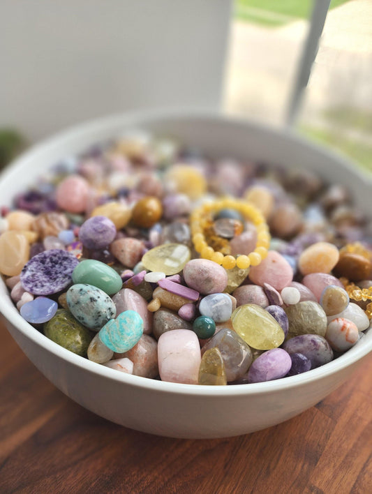 Spring Crystal Confetti: Cottagecore Pastel Tumbles, Worry Stones & Bracelet