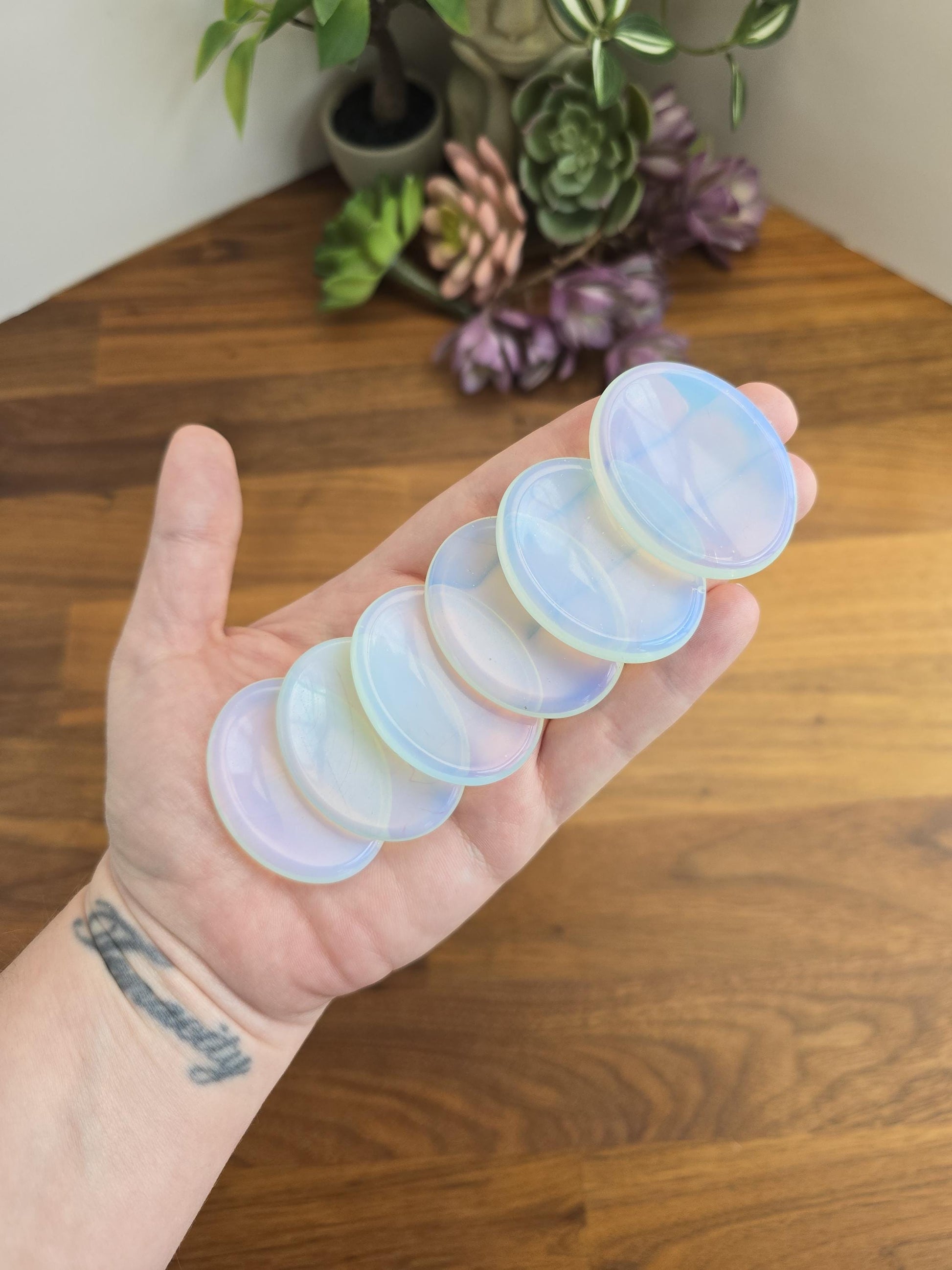 Opalite Crystal Worry Stone: White Rainbow Thumb Fidget (1.77")