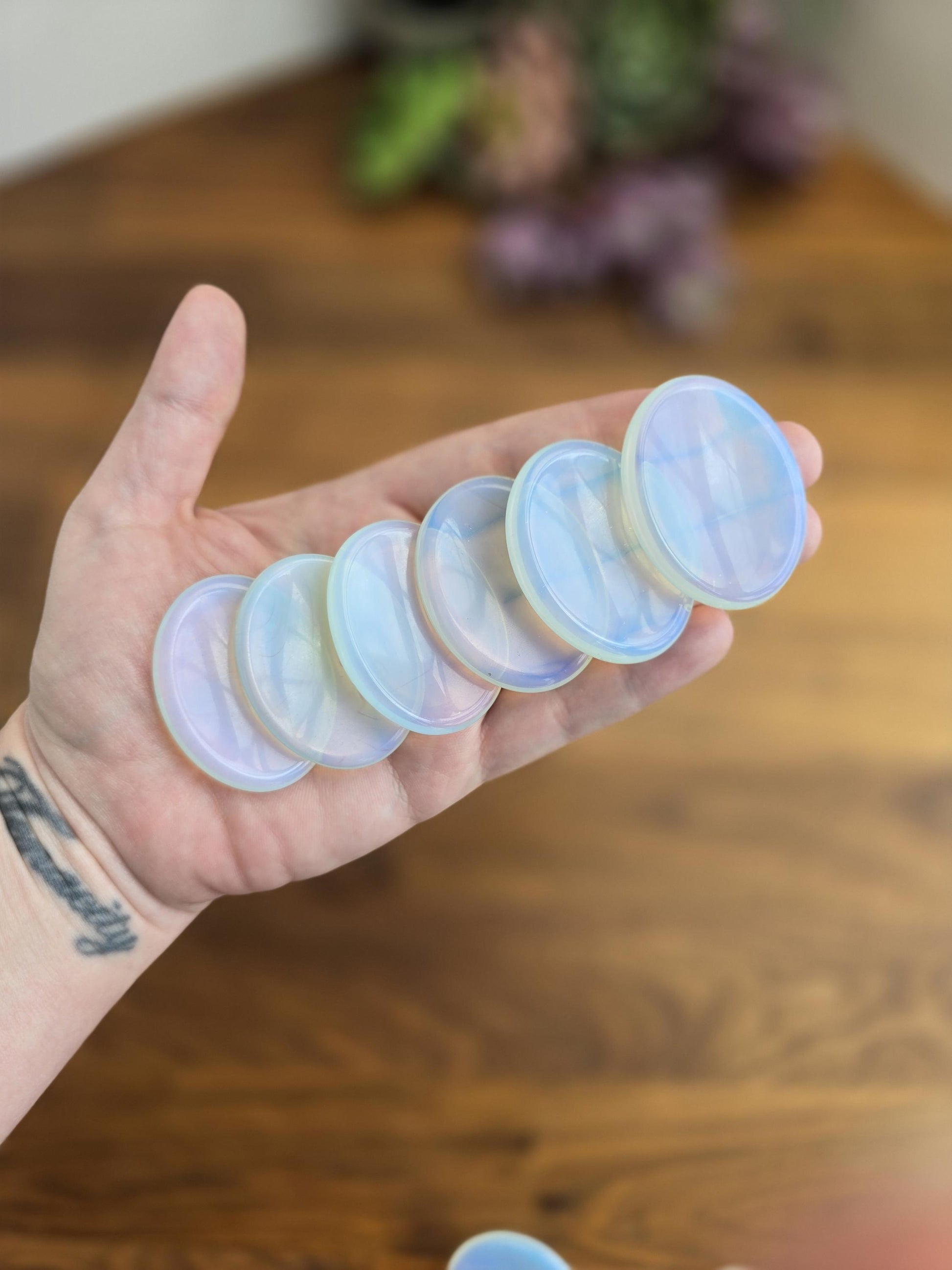 Opalite Crystal Worry Stone: White Rainbow Thumb Fidget (1.77")