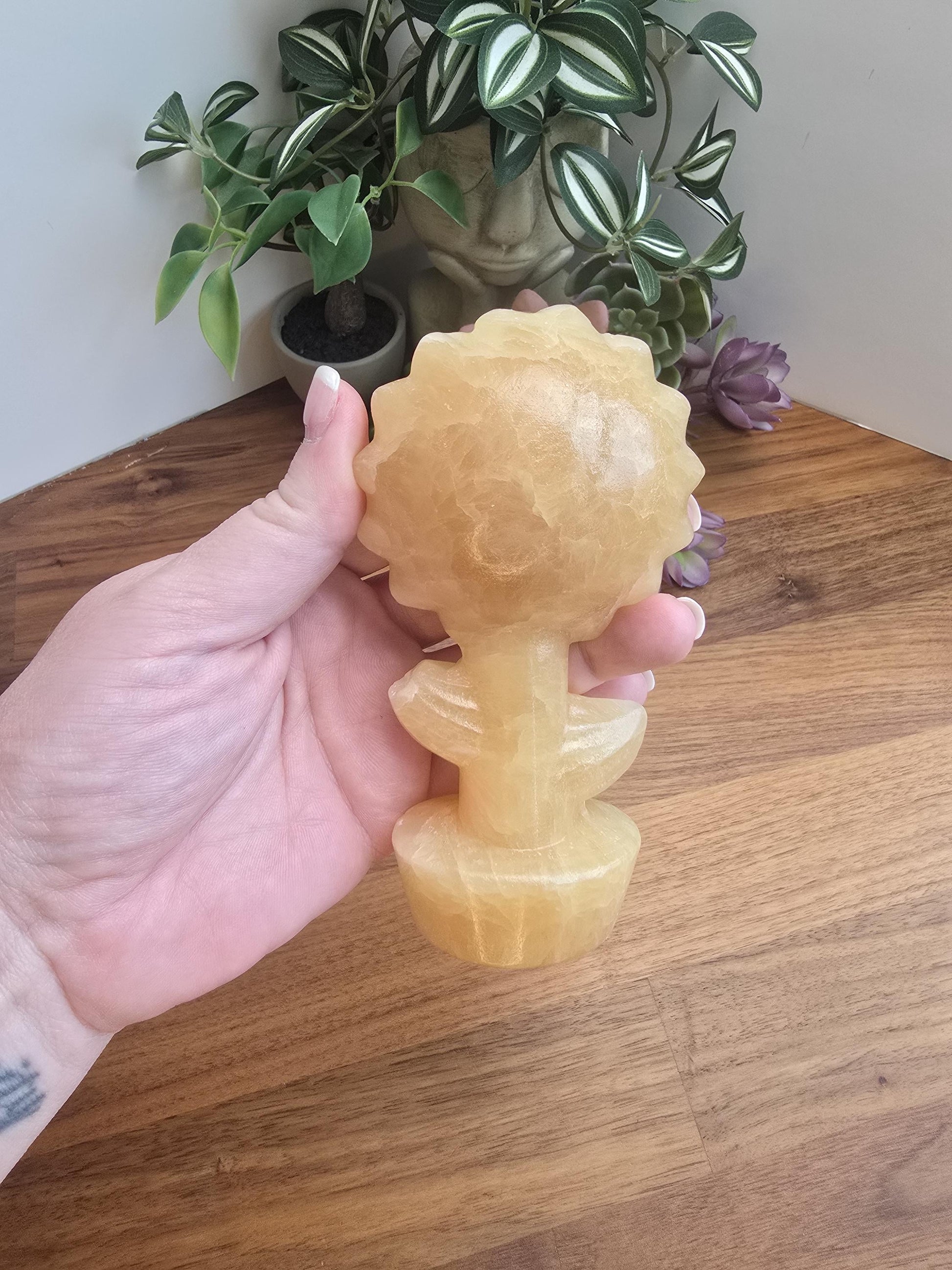 Sunflower Crystal Decor: Yellow Calcite Fall Accent (3D Hand-Carved)