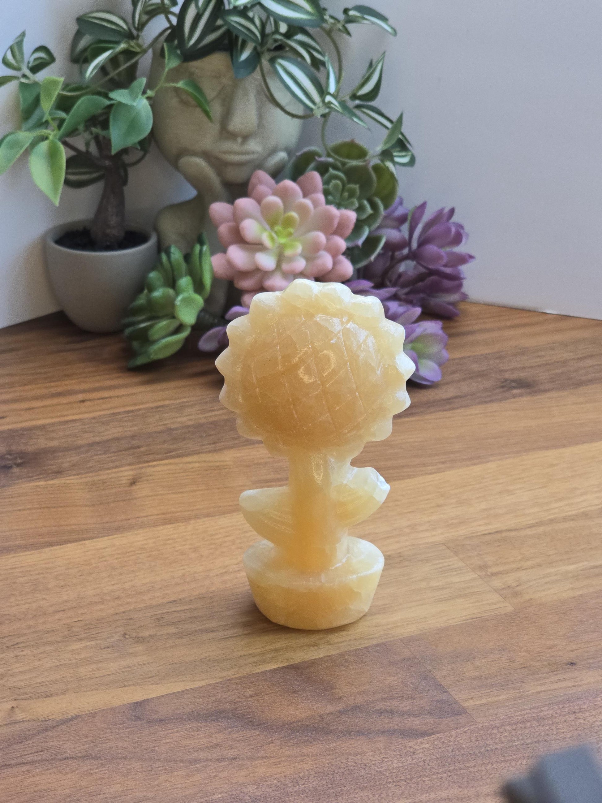 Sunflower Crystal Decor: Yellow Calcite Fall Accent (3D Hand-Carved)