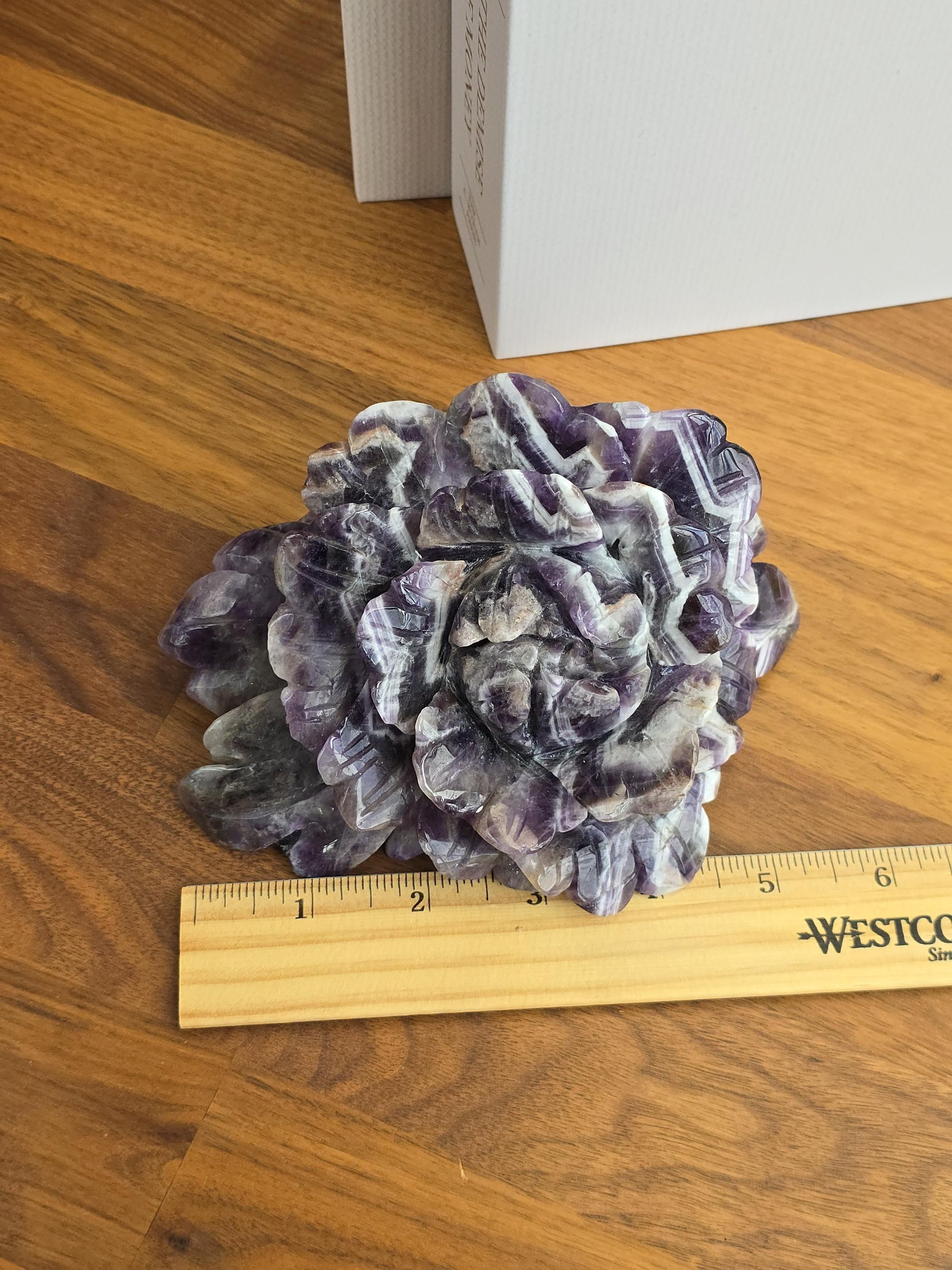 Chevron Amethyst Rose Statement Piece | Big Crystal Bookend for Mother's Day Gifts | Purple Dream Ame Flower | One of a Kind