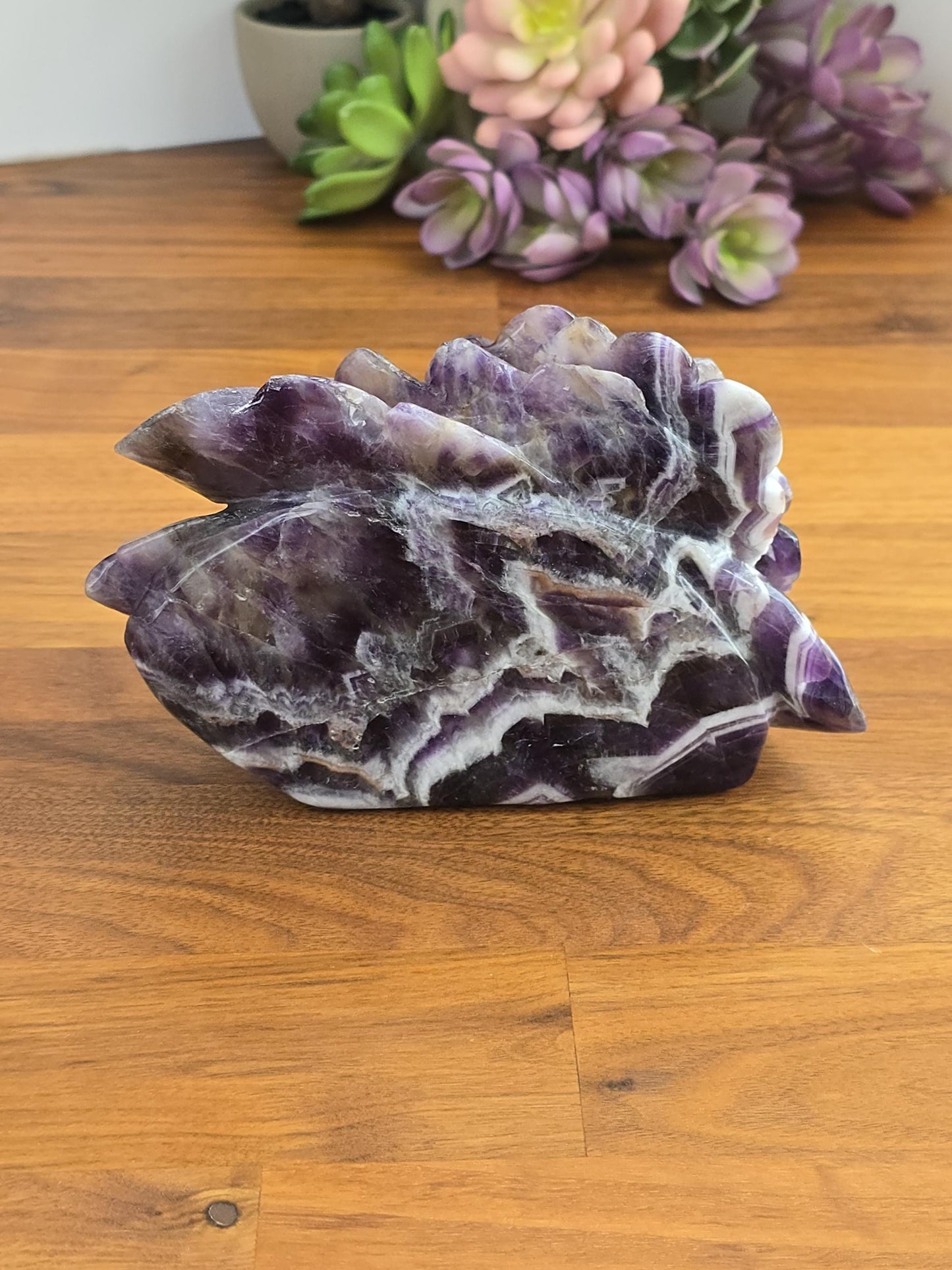 Chevron Amethyst Rose Statement Piece | Big Crystal Bookend for Mother's Day Gifts | Purple Dream Ame Flower | One of a Kind