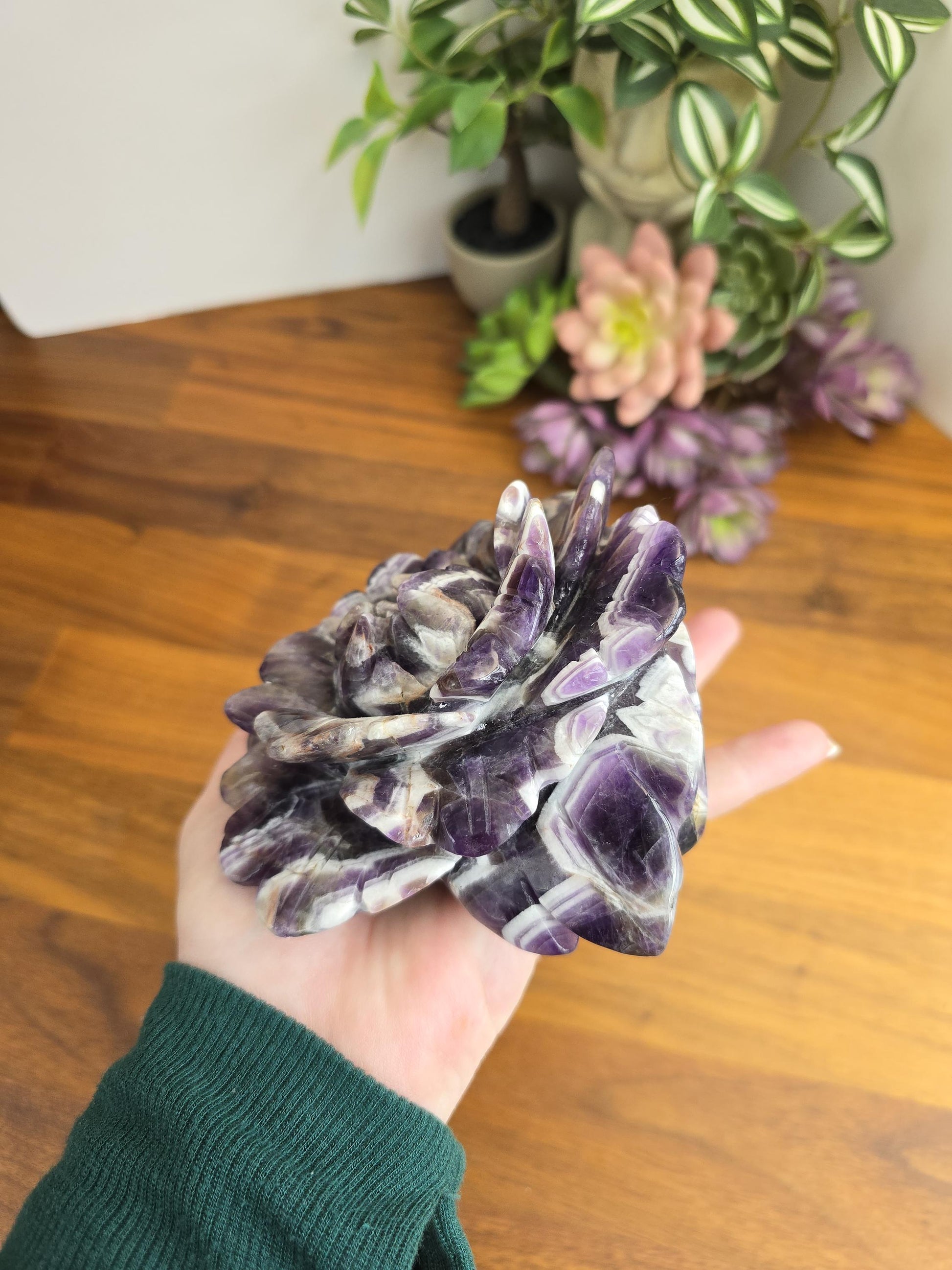 Chevron Amethyst Rose Statement Piece | Big Crystal Bookend for Mother's Day Gifts | Purple Dream Ame Flower | One of a Kind