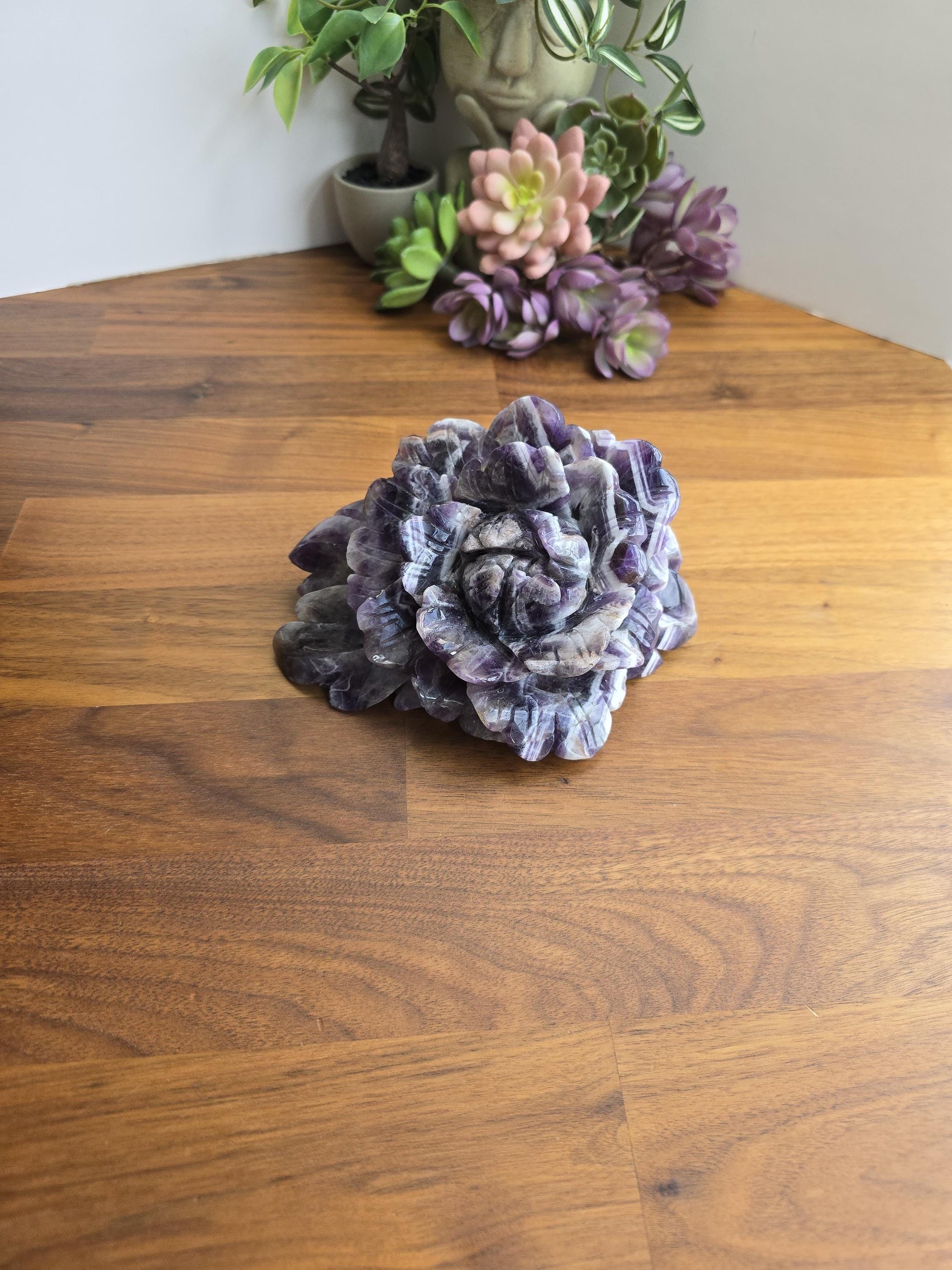 Chevron Amethyst Rose Statement Piece | Big Crystal Bookend for Mother's Day Gifts | Purple Dream Ame Flower | One of a Kind
