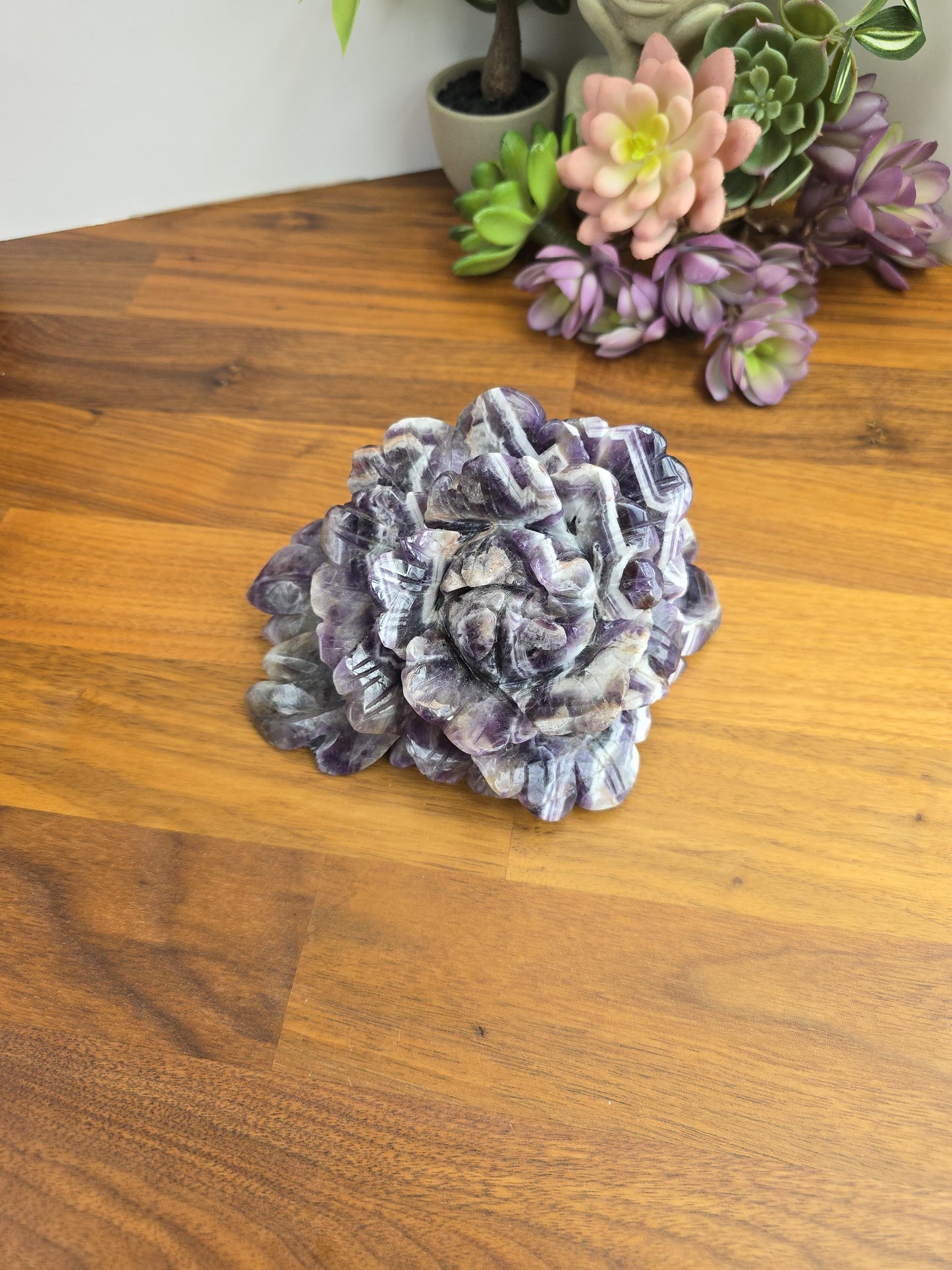 Chevron Amethyst Rose Statement Piece | Big Crystal Bookend for Mother's Day Gifts | Purple Dream Ame Flower | One of a Kind