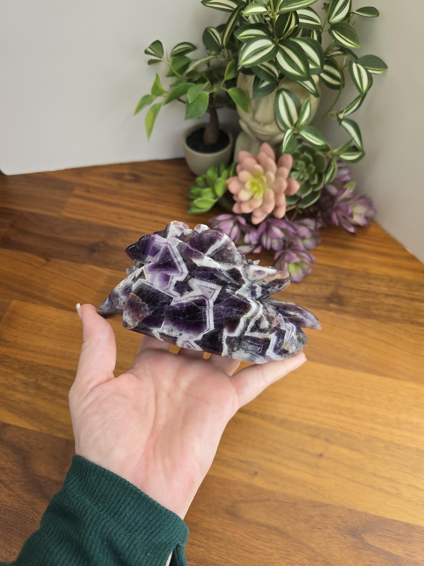 Chevron Amethyst Rose Statement Piece | Big Crystal Bookend for Mother's Day Gifts | Purple Dream Ame Flower | One of a Kind