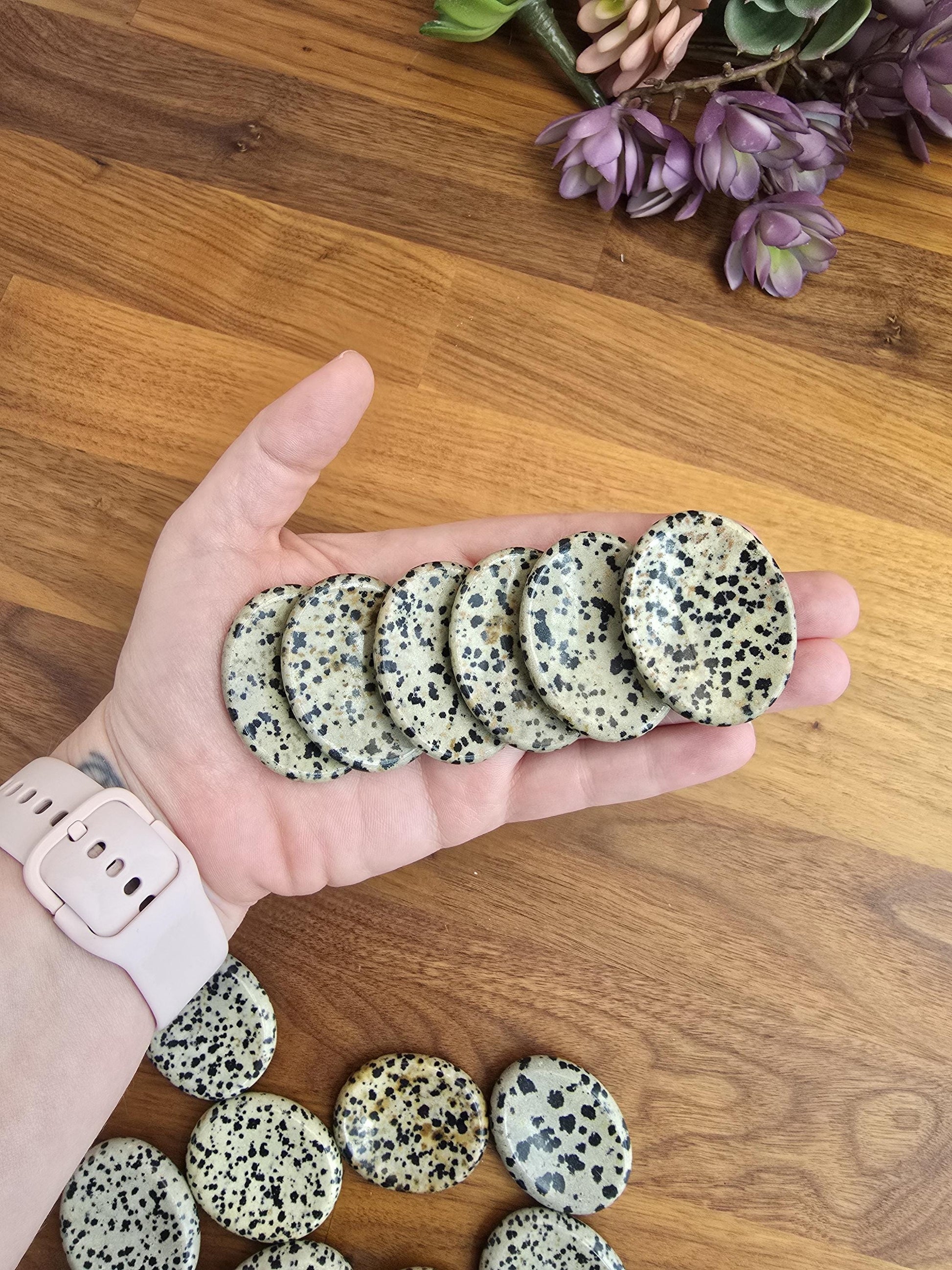 Worry Stone: Dalmatian Jasper with Black Polka Dots - Smooth Pocket Crystal