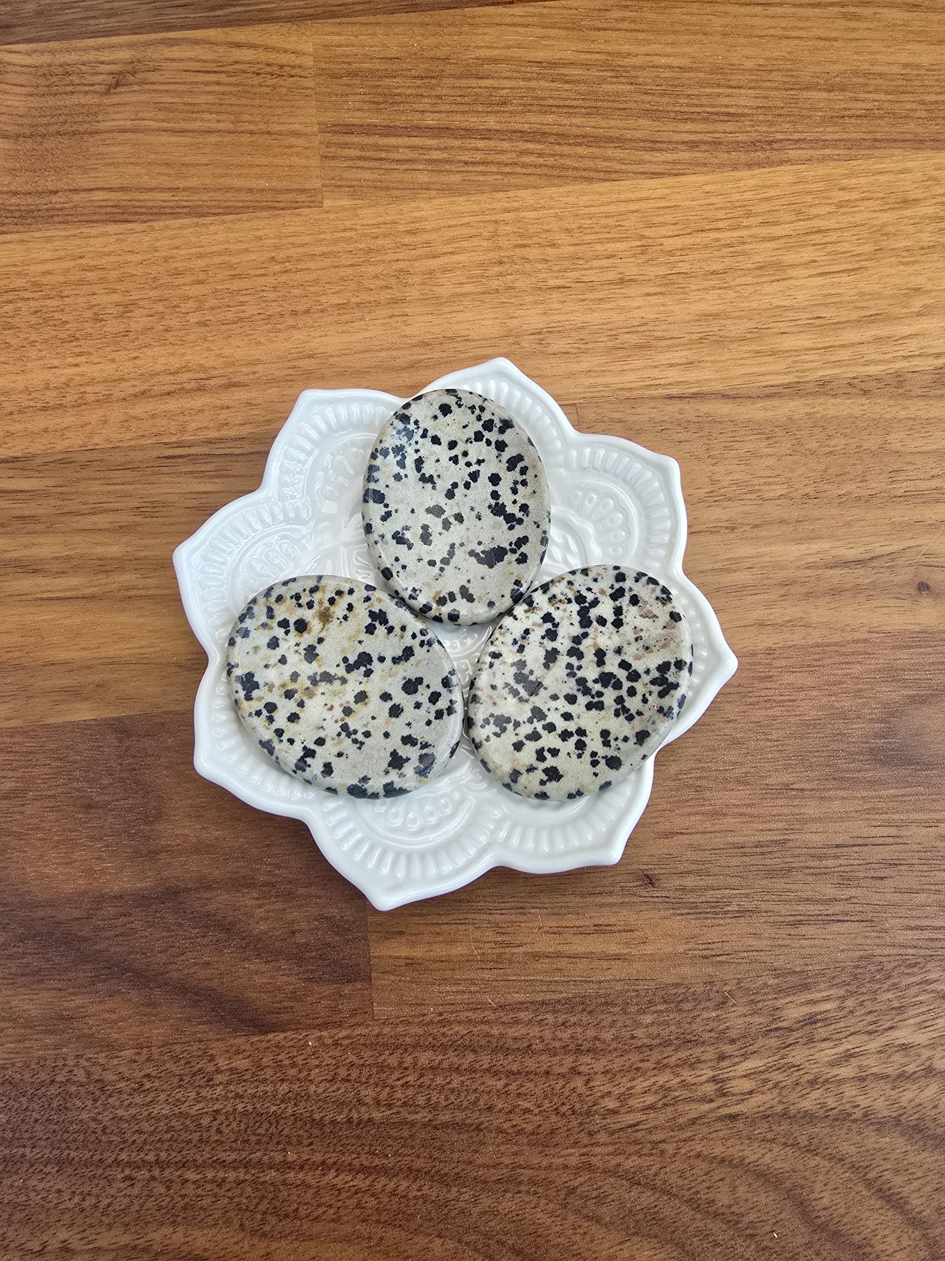 Worry Stone: Dalmatian Jasper with Black Polka Dots - Smooth Pocket Crystal