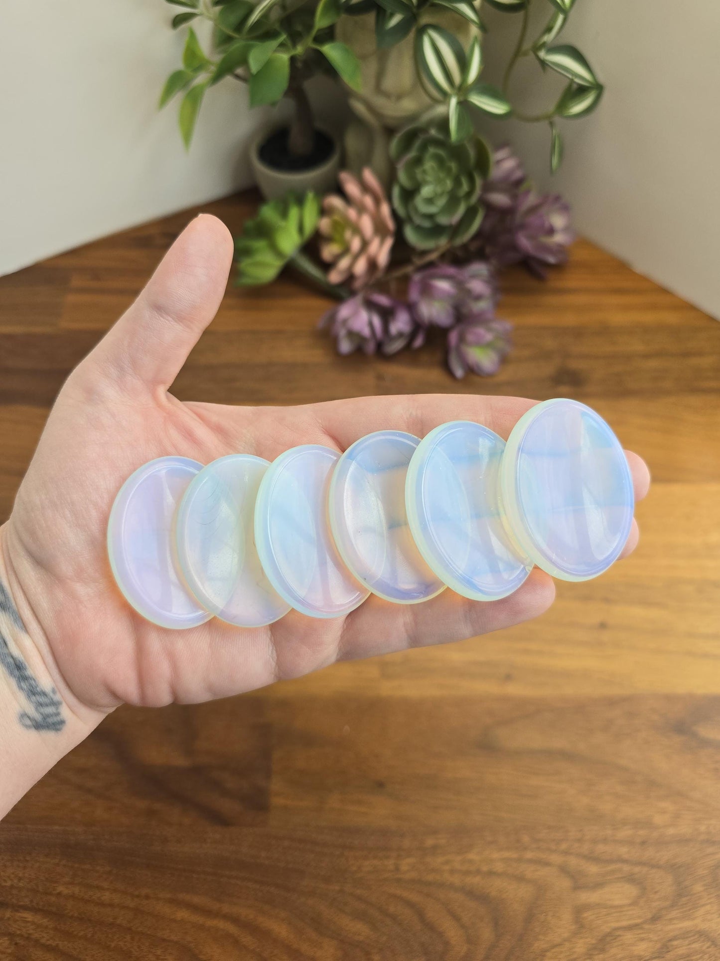 Opalite Crystal Worry Stone: White Rainbow Thumb Fidget (1.77")