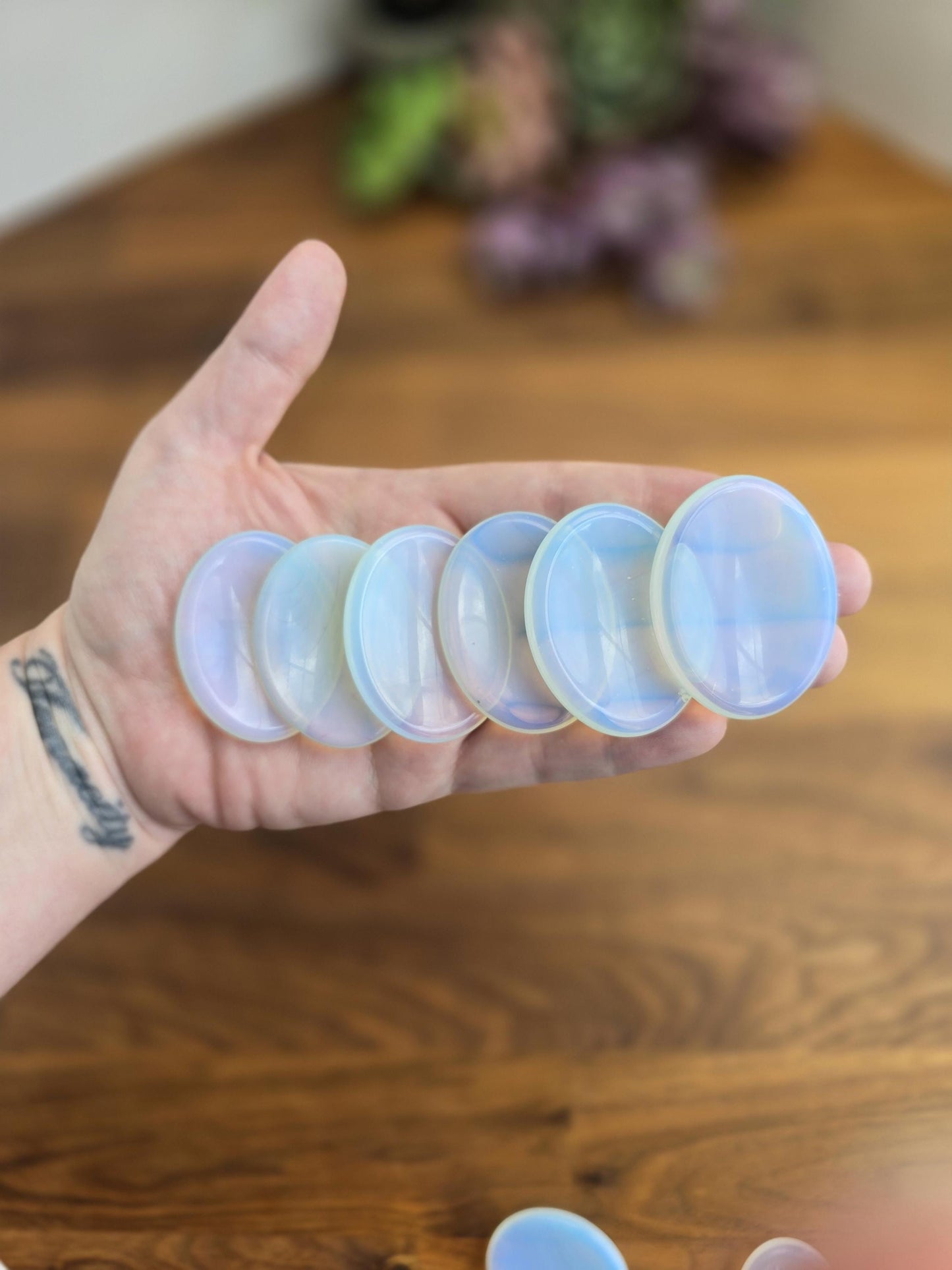 Opalite Crystal Worry Stone: White Rainbow Thumb Fidget (1.77")