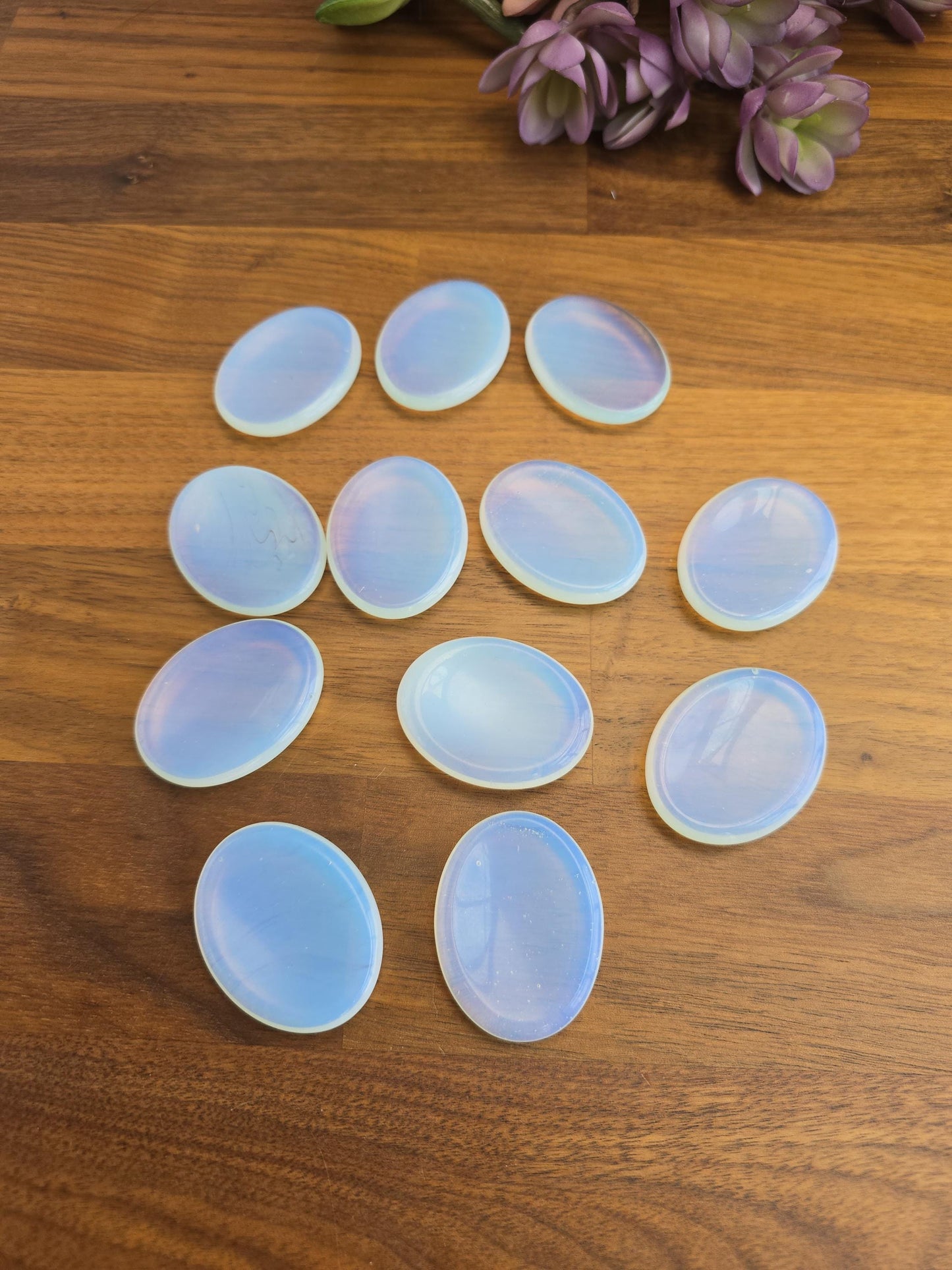 Opalite Crystal Worry Stone: White Rainbow Thumb Fidget (1.77")