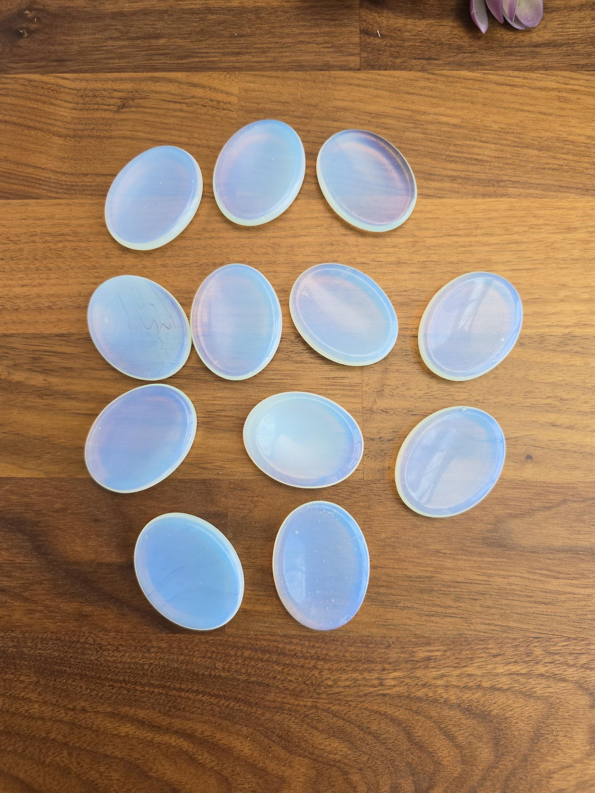 Opalite Crystal Worry Stone: White Rainbow Thumb Fidget (1.77")