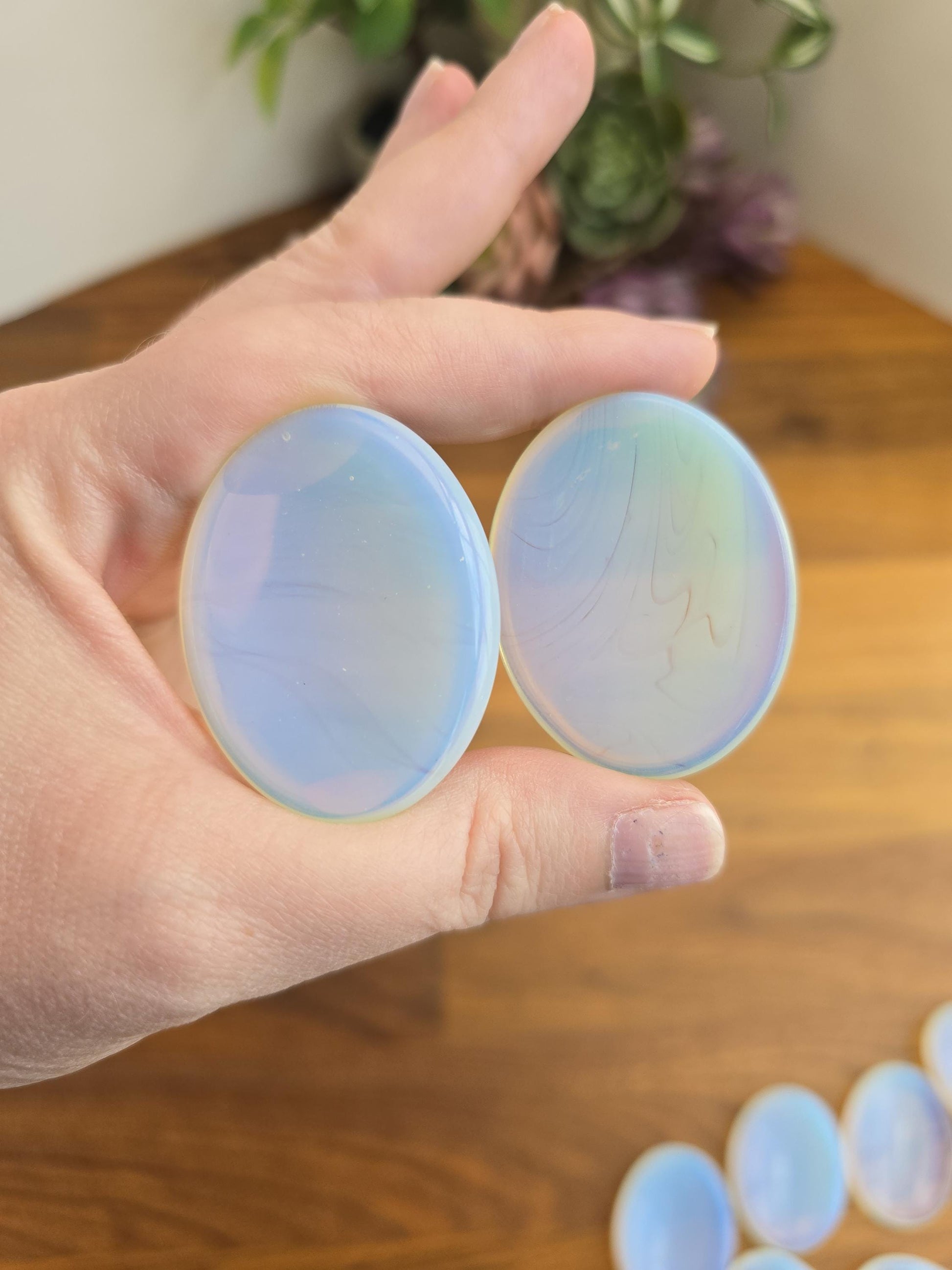 Opalite Crystal Worry Stone: White Rainbow Thumb Fidget (1.77")