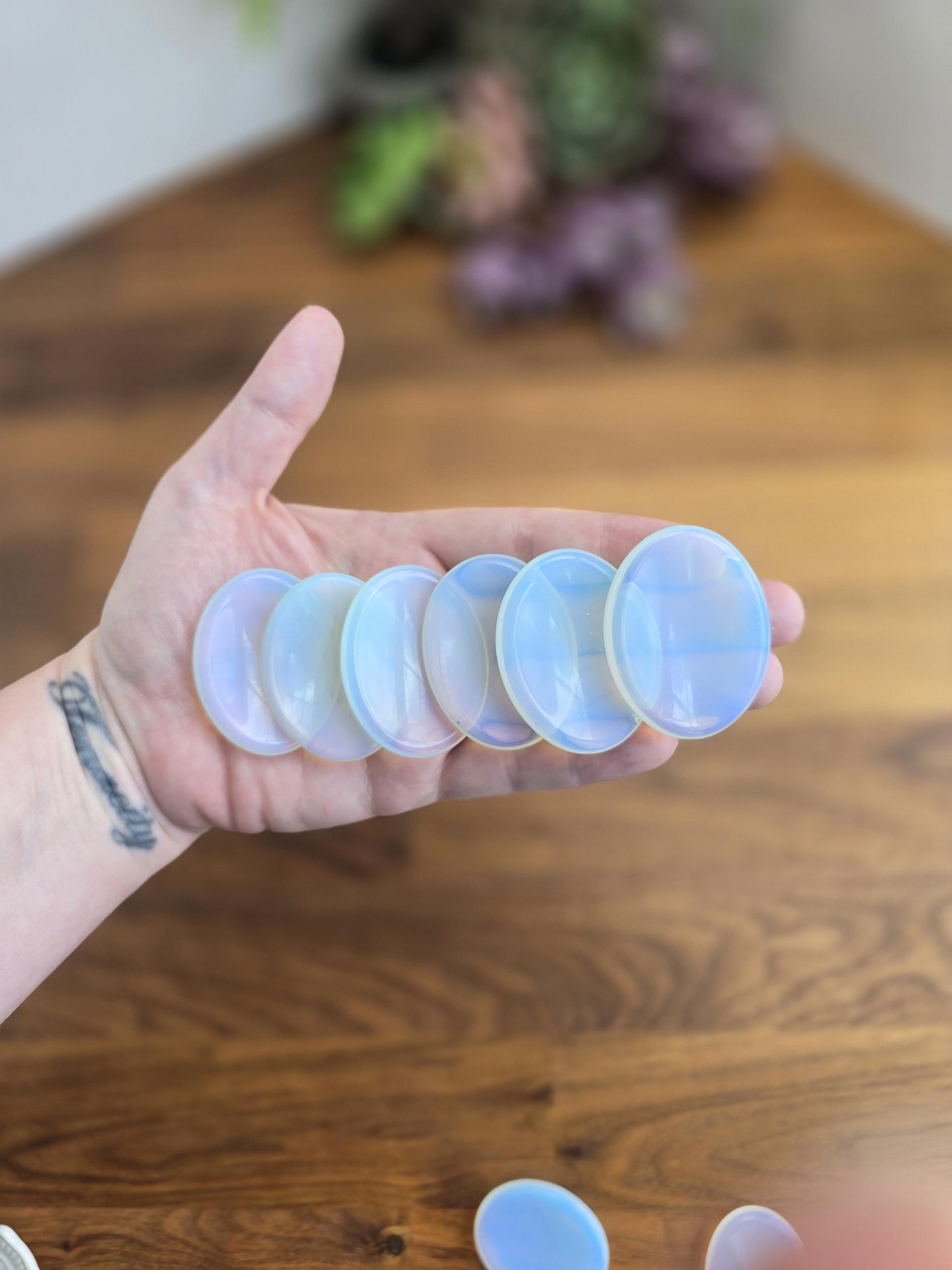 Opalite Crystal Worry Stone: White Rainbow Thumb Fidget (1.77")