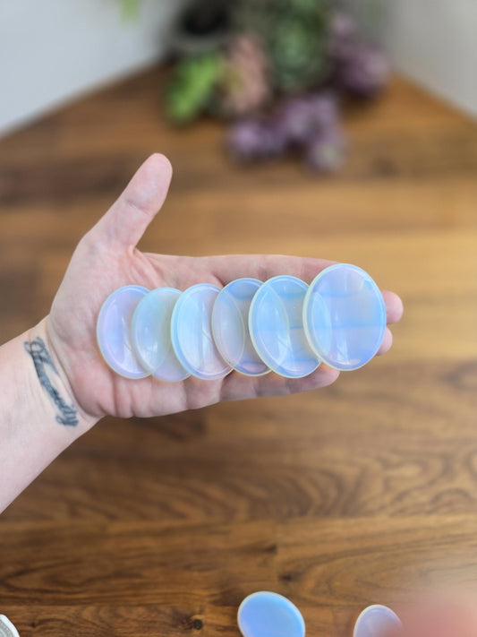 Opalite Crystal Worry Stone: White Rainbow Thumb Fidget (1.77")