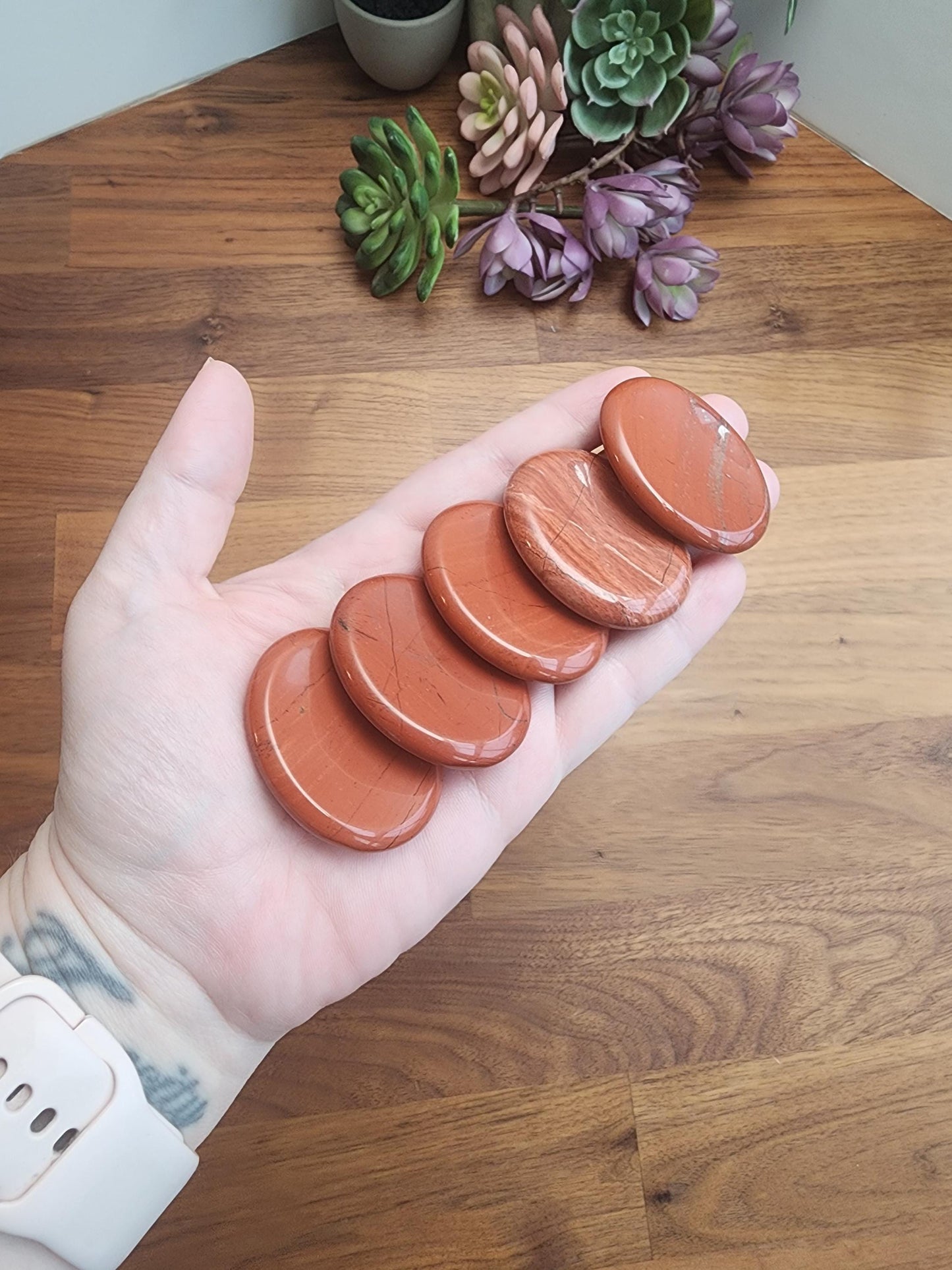 Red Jasper Worry Stone | 1.77" Thumb Stone | Earthy Christmas Crystals for Gifts or Tactile Stress Relief | Stocking Stuffer