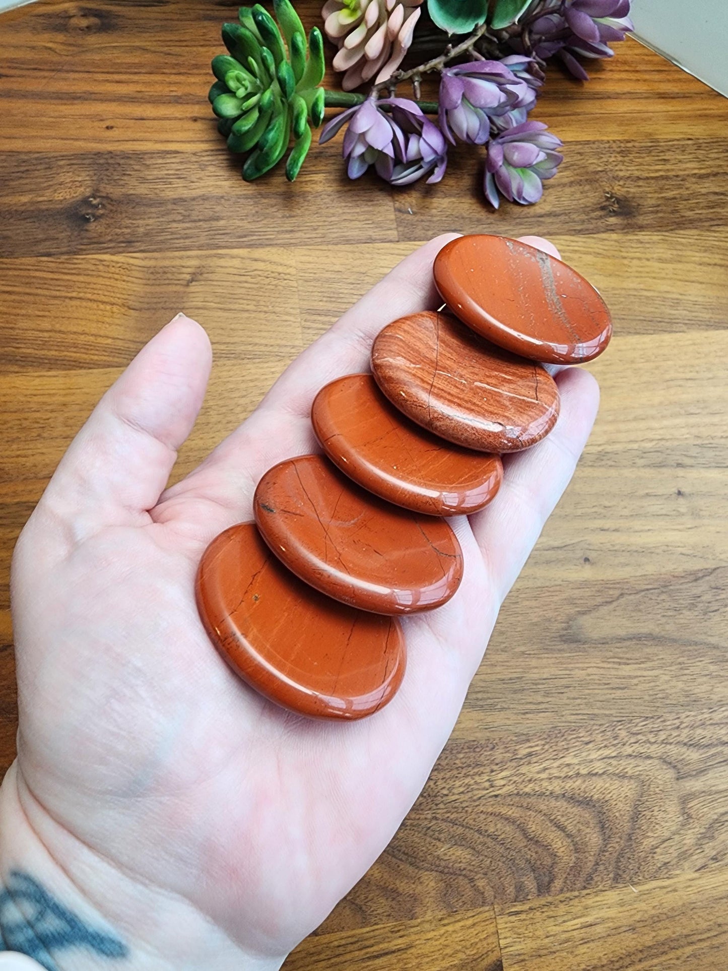 Red Jasper Worry Stone | 1.77" Thumb Stone | Earthy Christmas Crystals for Gifts or Tactile Stress Relief | Stocking Stuffer