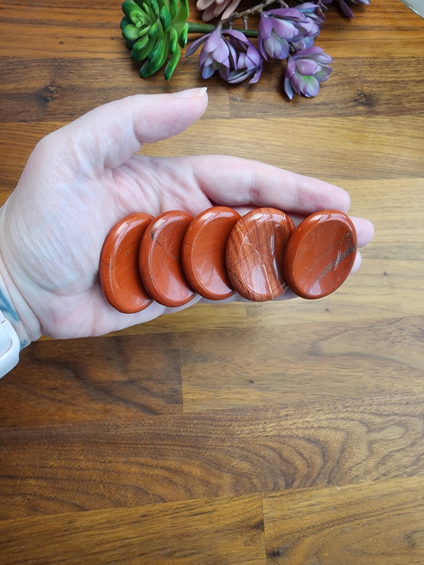 Red Jasper Worry Stone | 1.77" Thumb Stone | Earthy Christmas Crystals for Gifts or Tactile Stress Relief | Stocking Stuffer
