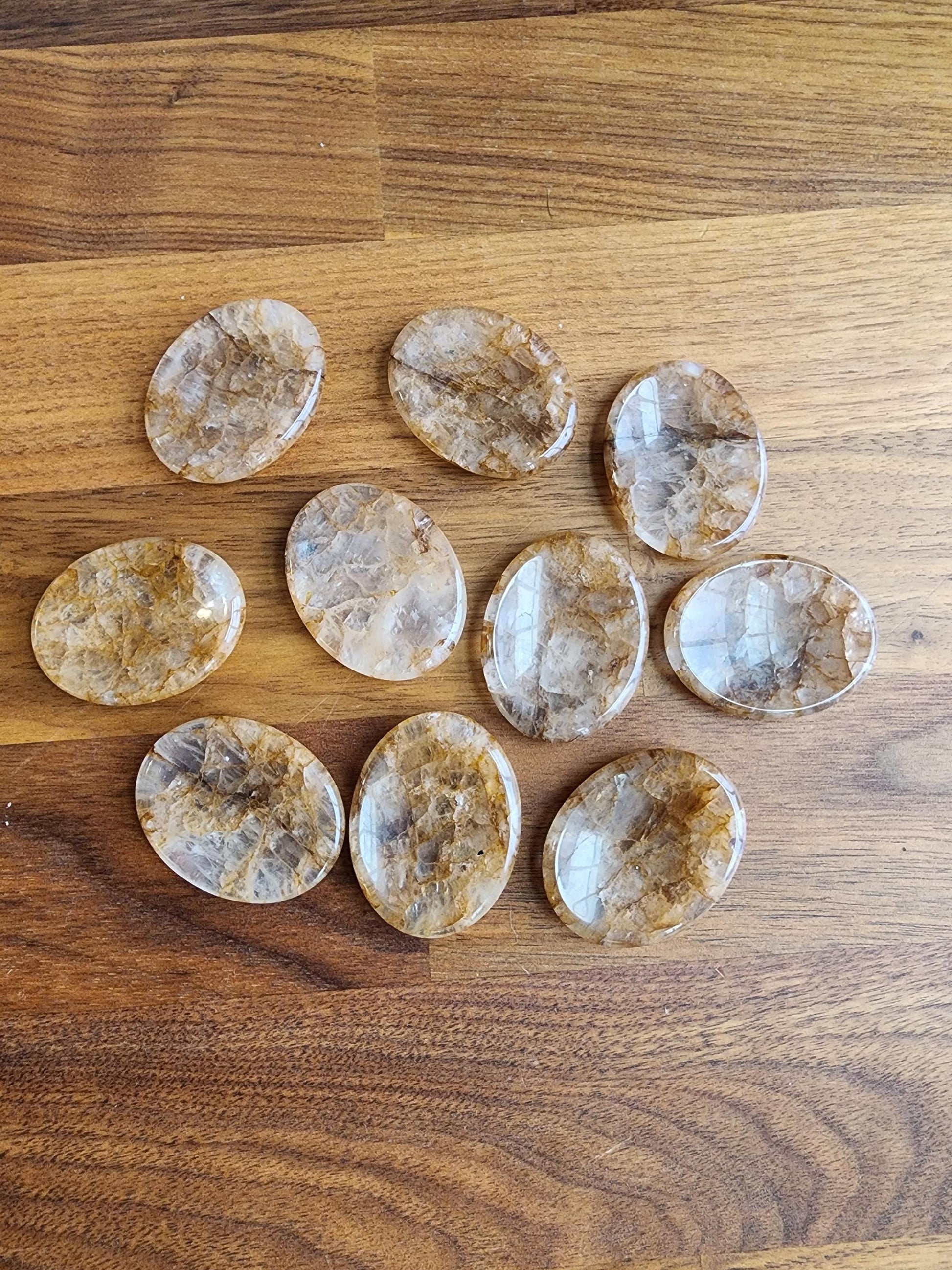 Golden Healer Crystal Worry Stone | Hematoid | Yellow lightening patterns in a clear quartz matrix | Perfect Birthday Gift for Him or Her