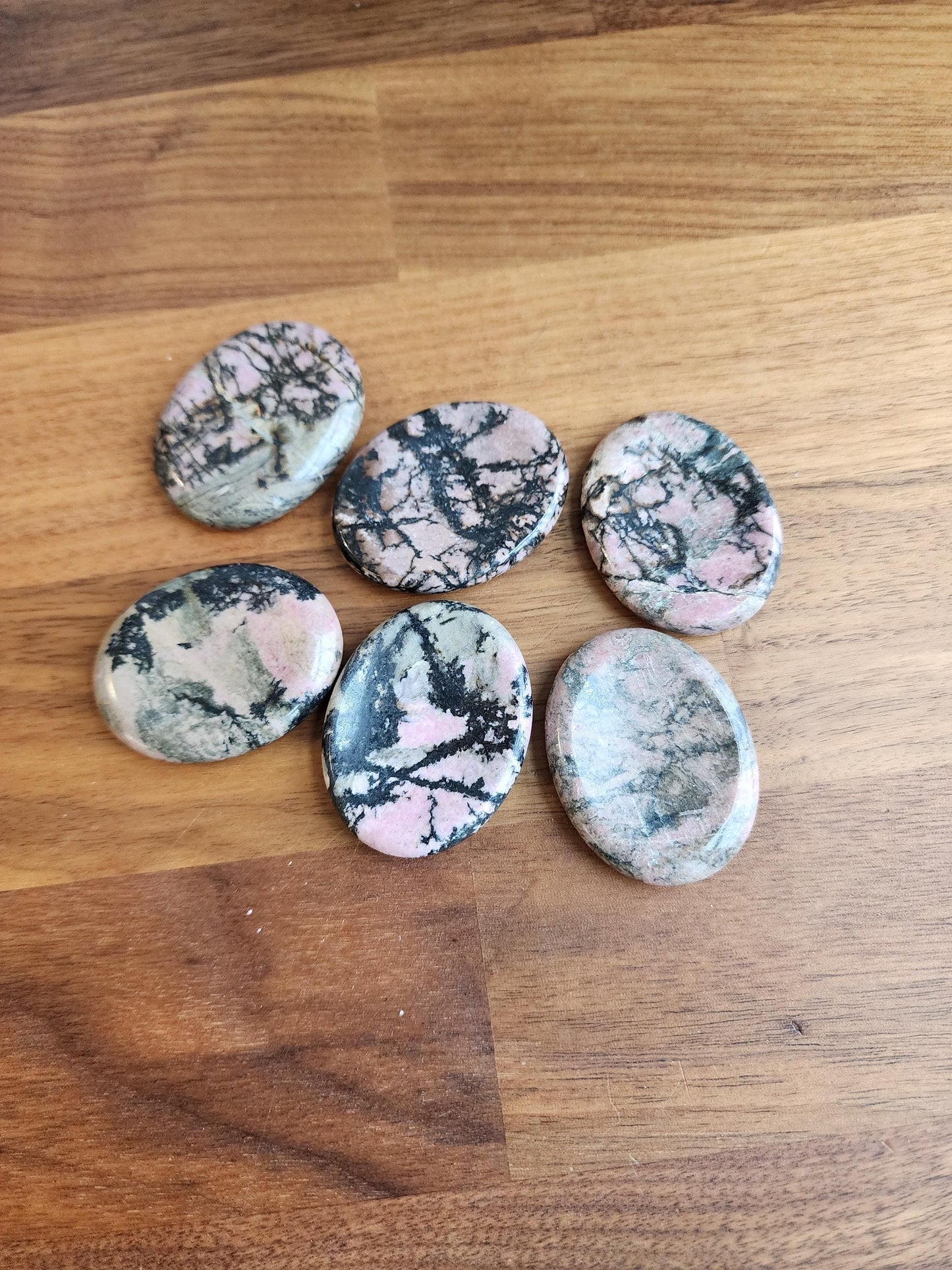 Rhodonite Crystal Worry Stone | 1.77" Fidget Stone for ADHD and Anxiety | Pink or Black Veined Pet Rock for Calm Tactile Stress Relief