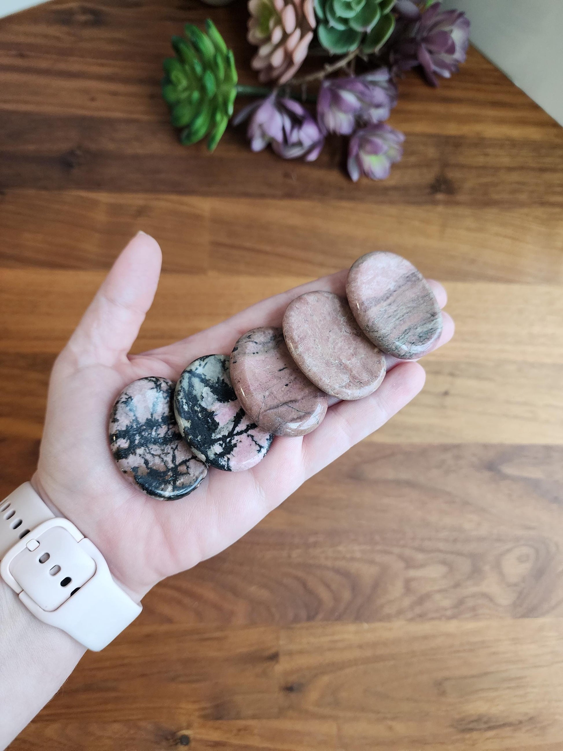 Rhodonite Pocket Stone, Pink with Black Veins (1.77" Smooth Fidget Rock)