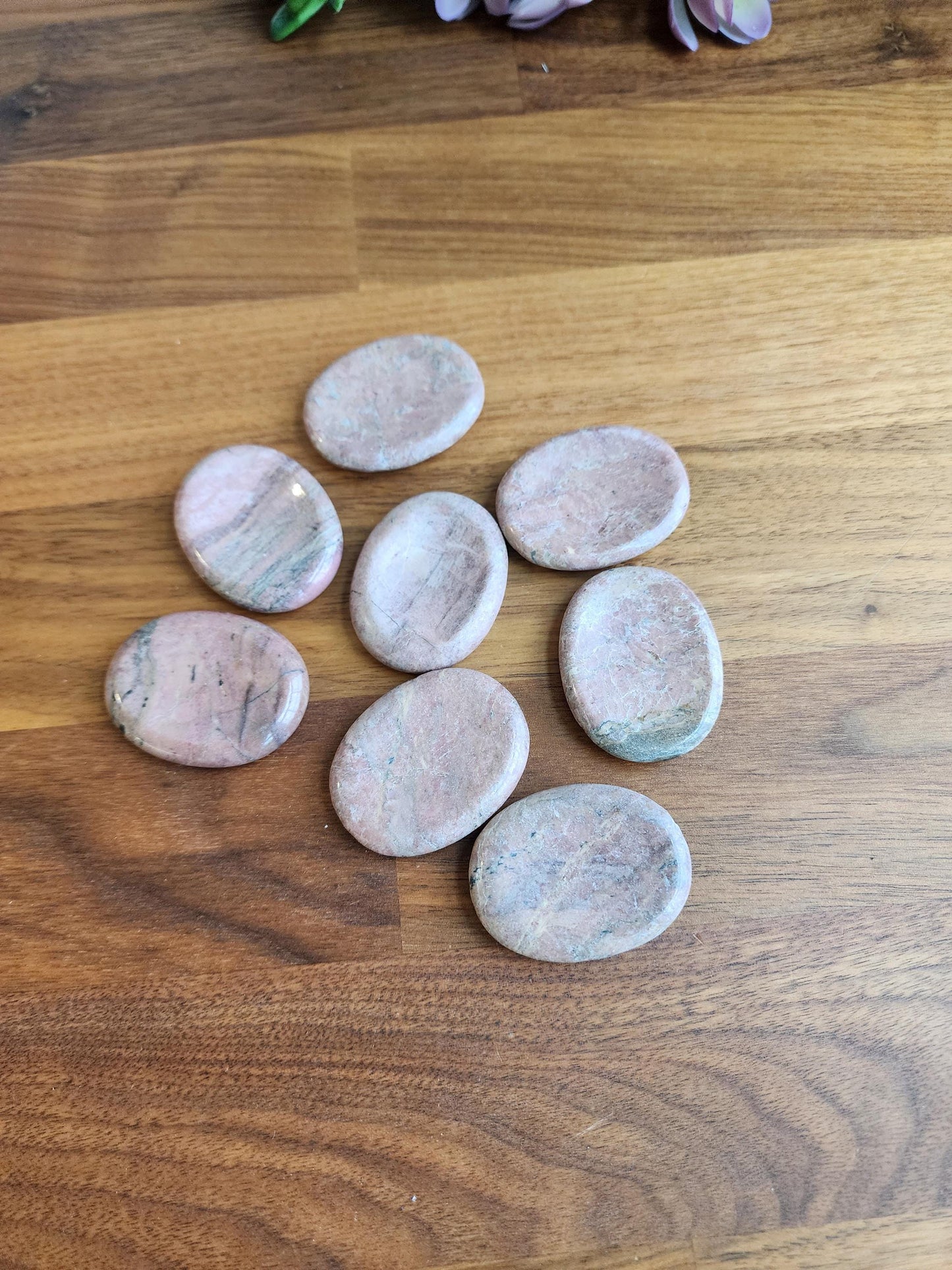 Rhodonite Pocket Stone, Pink with Black Veins (1.77" Smooth Fidget Rock)