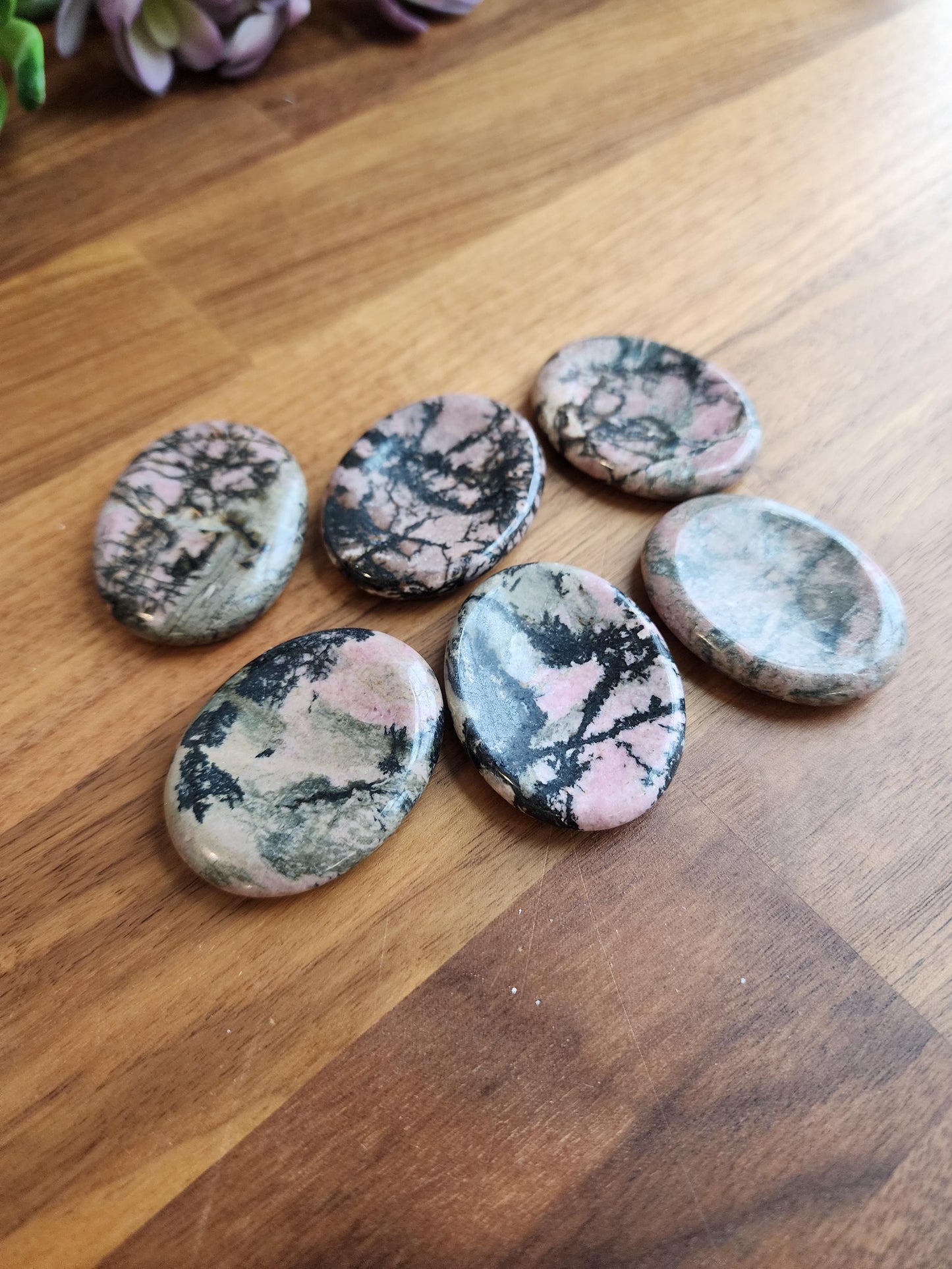 Rhodonite Pocket Stone, Pink with Black Veins (1.77" Smooth Fidget Rock)