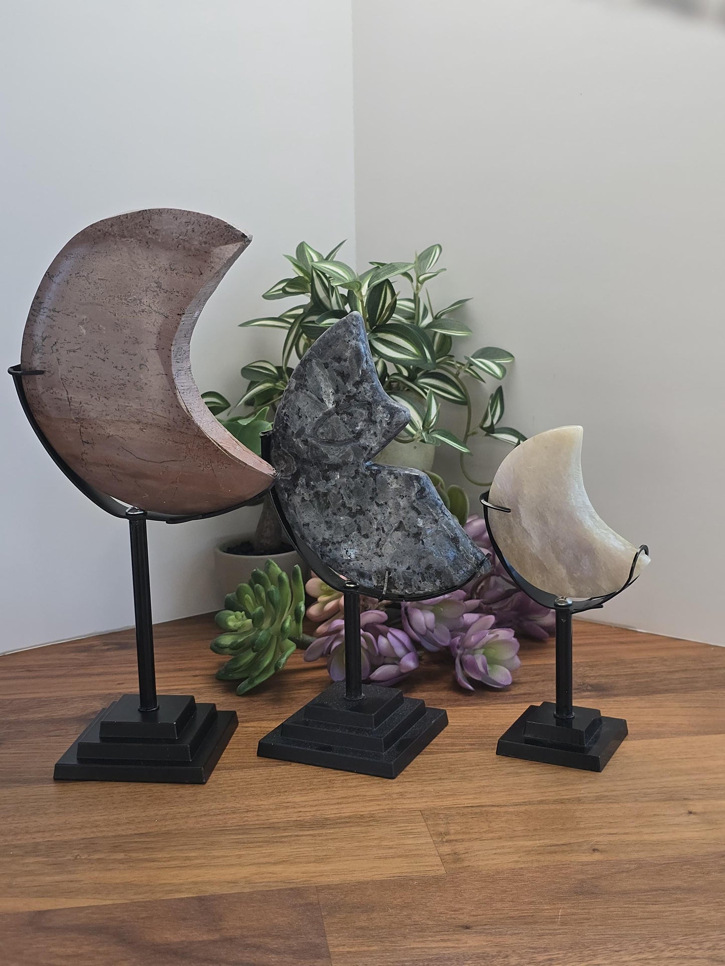 Crystal Moon Stand: Bendable Metal in Silver or Gold