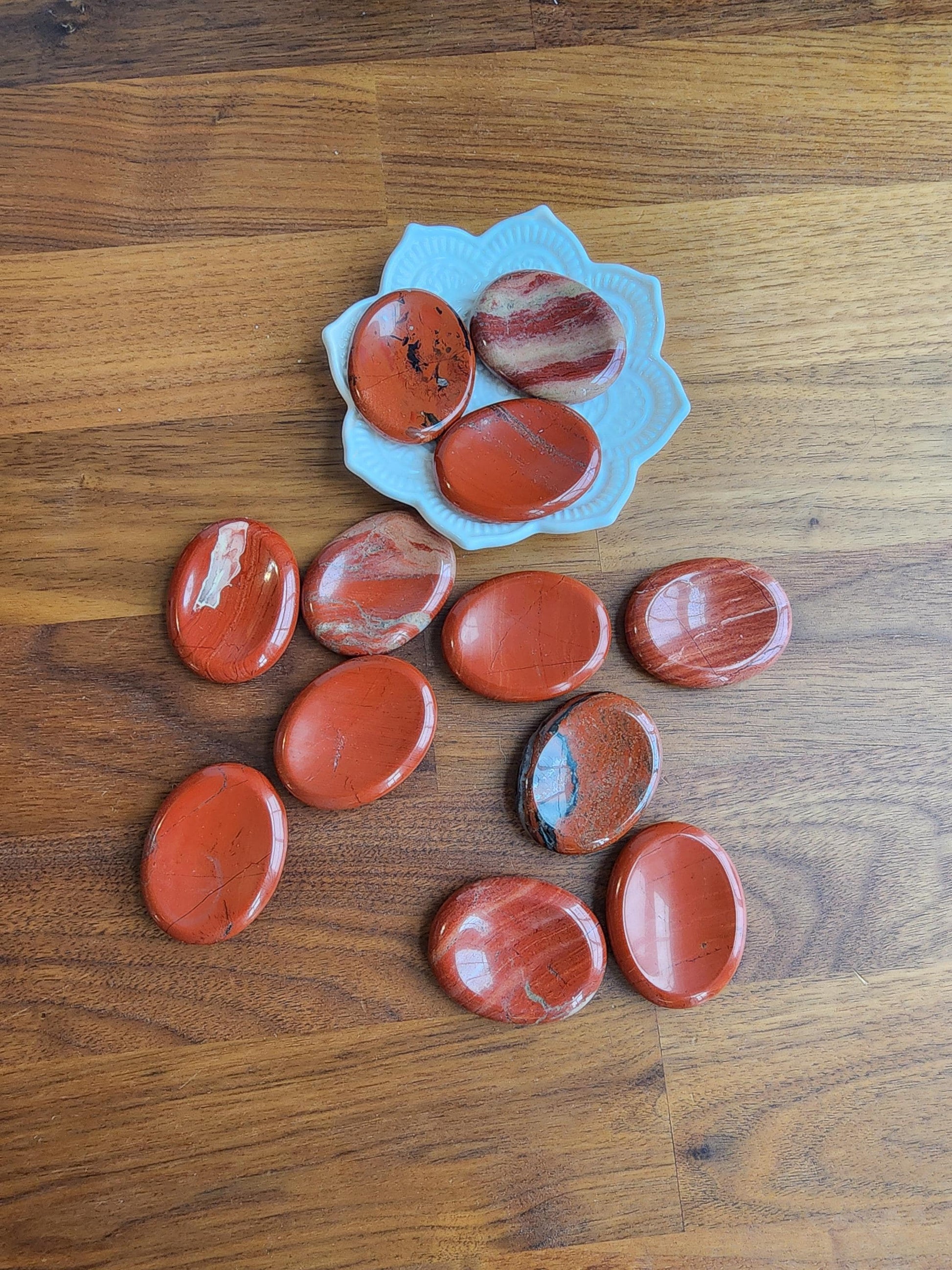 Red Jasper Worry Stone | 1.77" Thumb Stone | Earthy Christmas Crystals for Gifts or Tactile Stress Relief | Stocking Stuffer