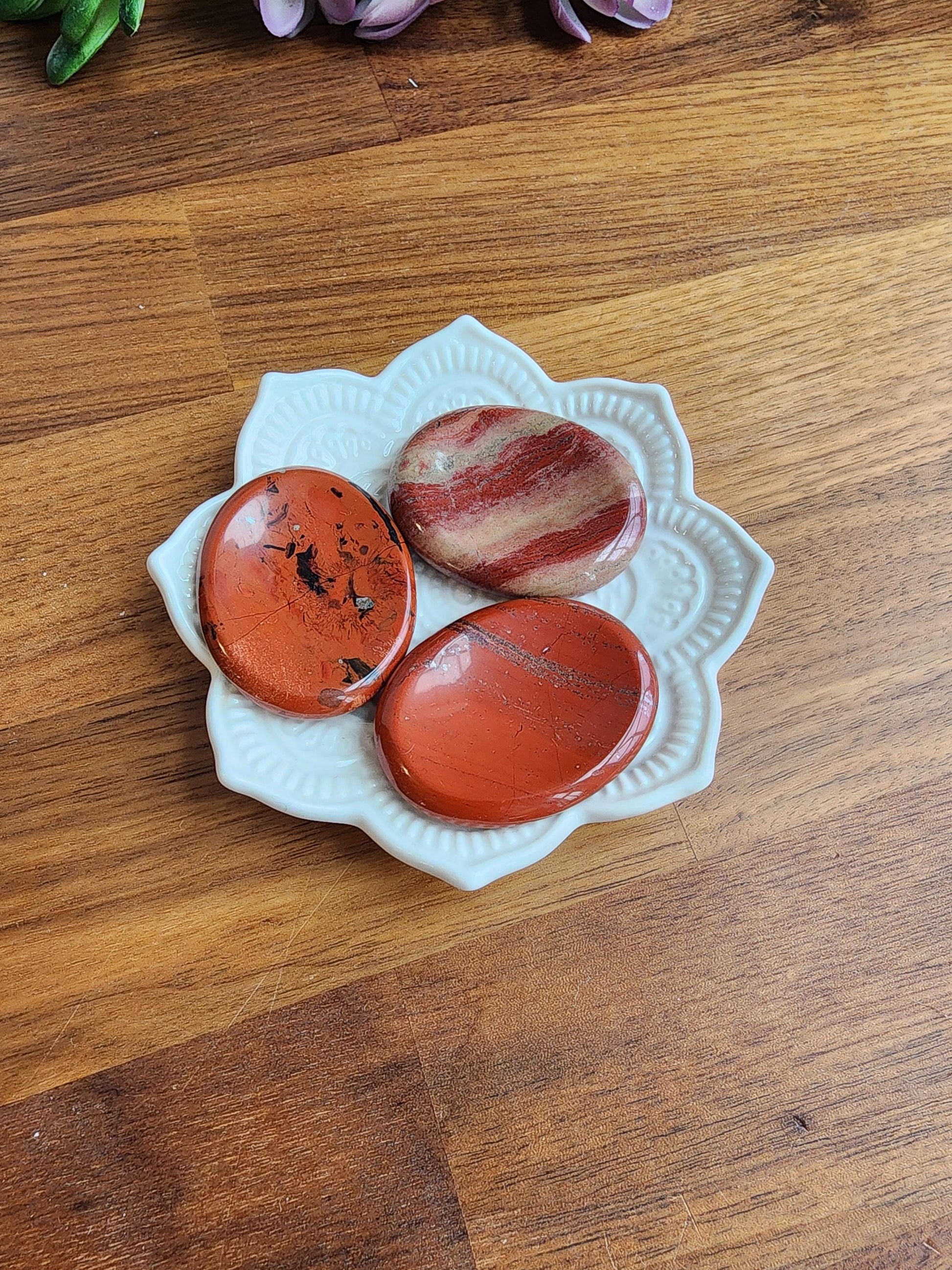 Red Jasper Worry Stone | 1.77" Thumb Stone | Earthy Christmas Crystals for Gifts or Tactile Stress Relief | Stocking Stuffer