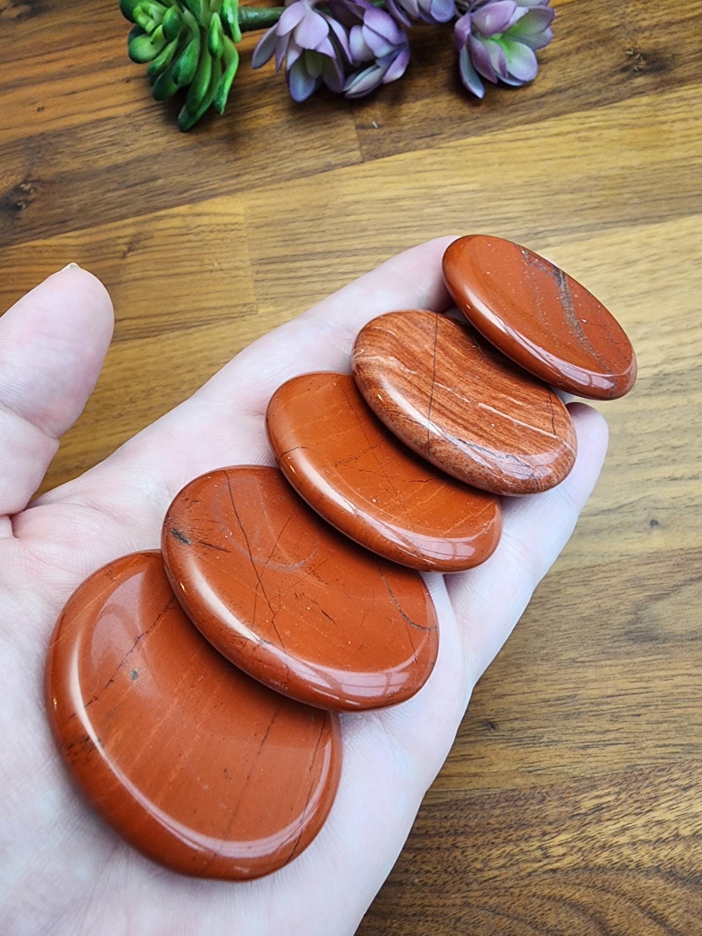 Red Jasper Worry Stone | 1.77" Thumb Stone | Earthy Christmas Crystals for Gifts or Tactile Stress Relief | Stocking Stuffer