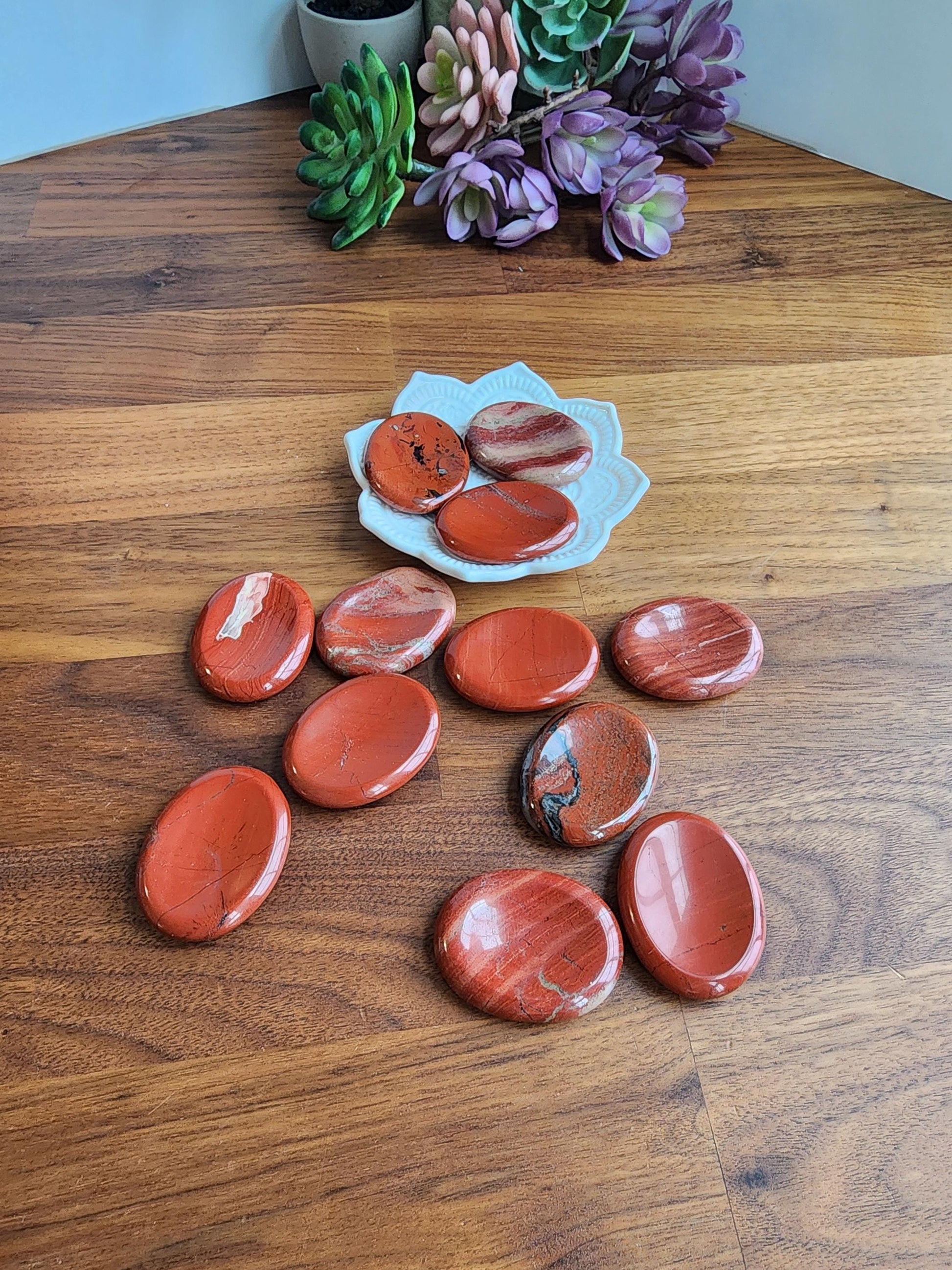Red Jasper Worry Stone | 1.77" Thumb Stone | Earthy Christmas Crystals for Gifts or Tactile Stress Relief | Stocking Stuffer
