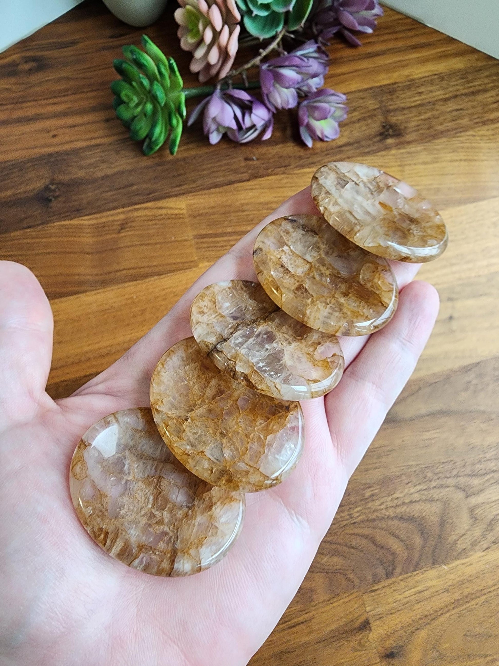 Golden Healer Crystal Worry Stone | Hematoid | Yellow lightening patterns in a clear quartz matrix | Perfect Birthday Gift for Him or Her