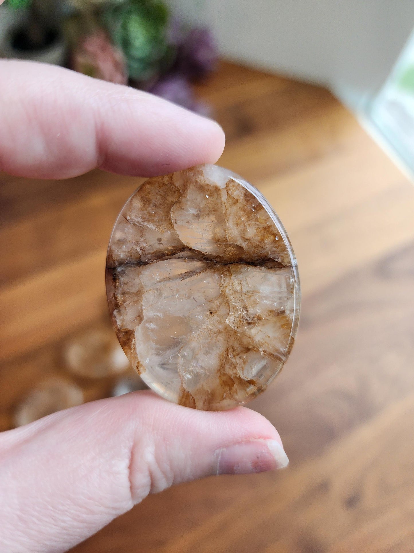 Golden Healer Crystal Worry Stone | Hematoid | Yellow lightening patterns in a clear quartz matrix | Perfect Birthday Gift for Him or Her