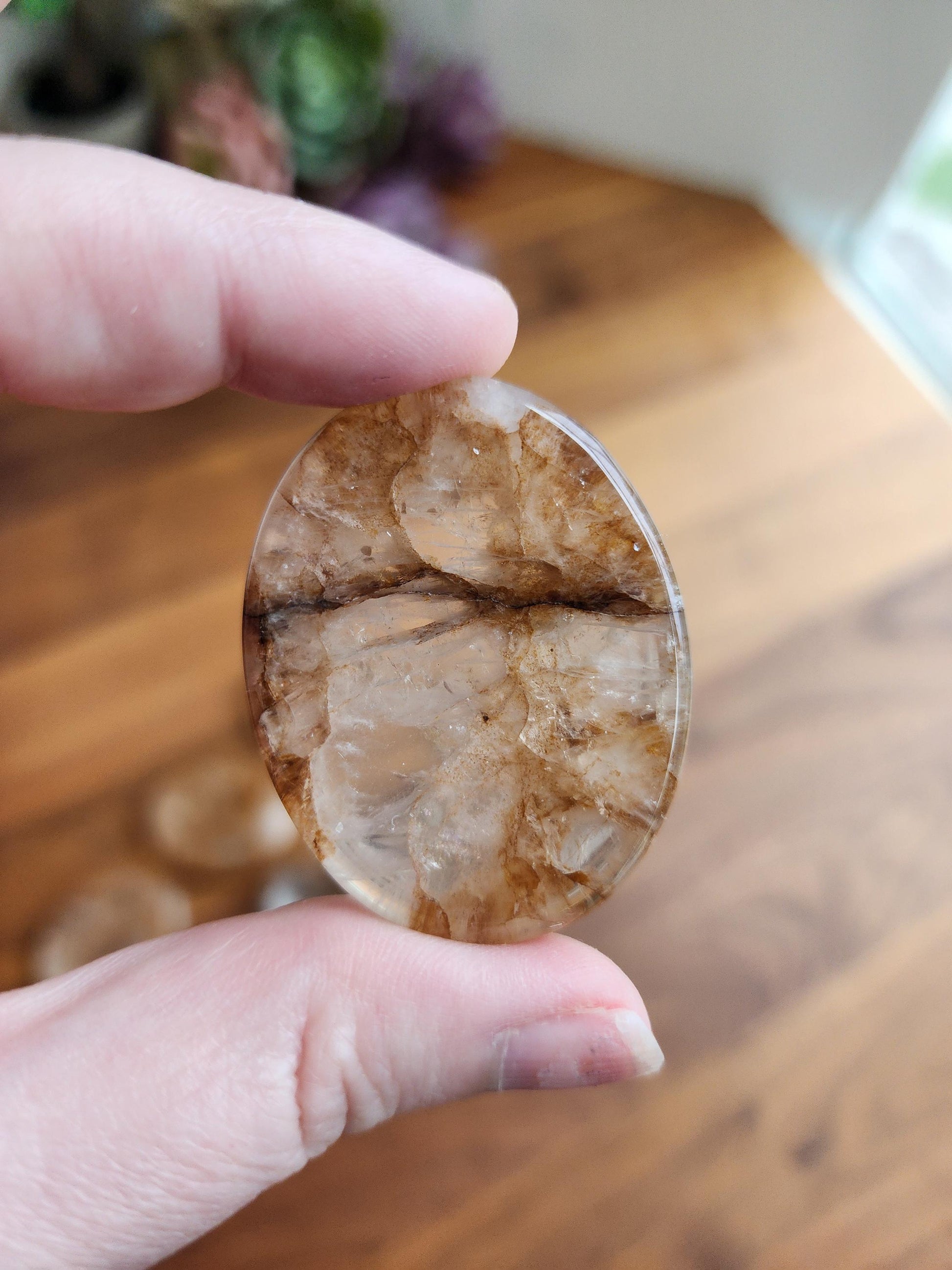 Golden Healer Crystal Worry Stone | Hematoid | Yellow lightening patterns in a clear quartz matrix | Perfect Birthday Gift for Him or Her