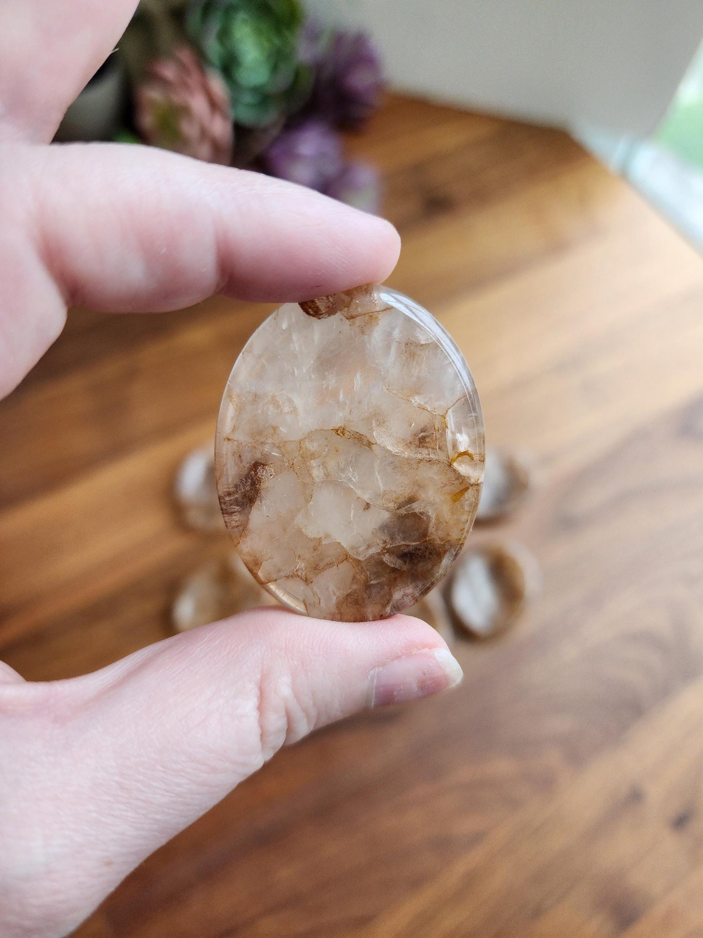 Golden Healer Crystal Worry Stone | Hematoid | Yellow lightening patterns in a clear quartz matrix | Perfect Birthday Gift for Him or Her