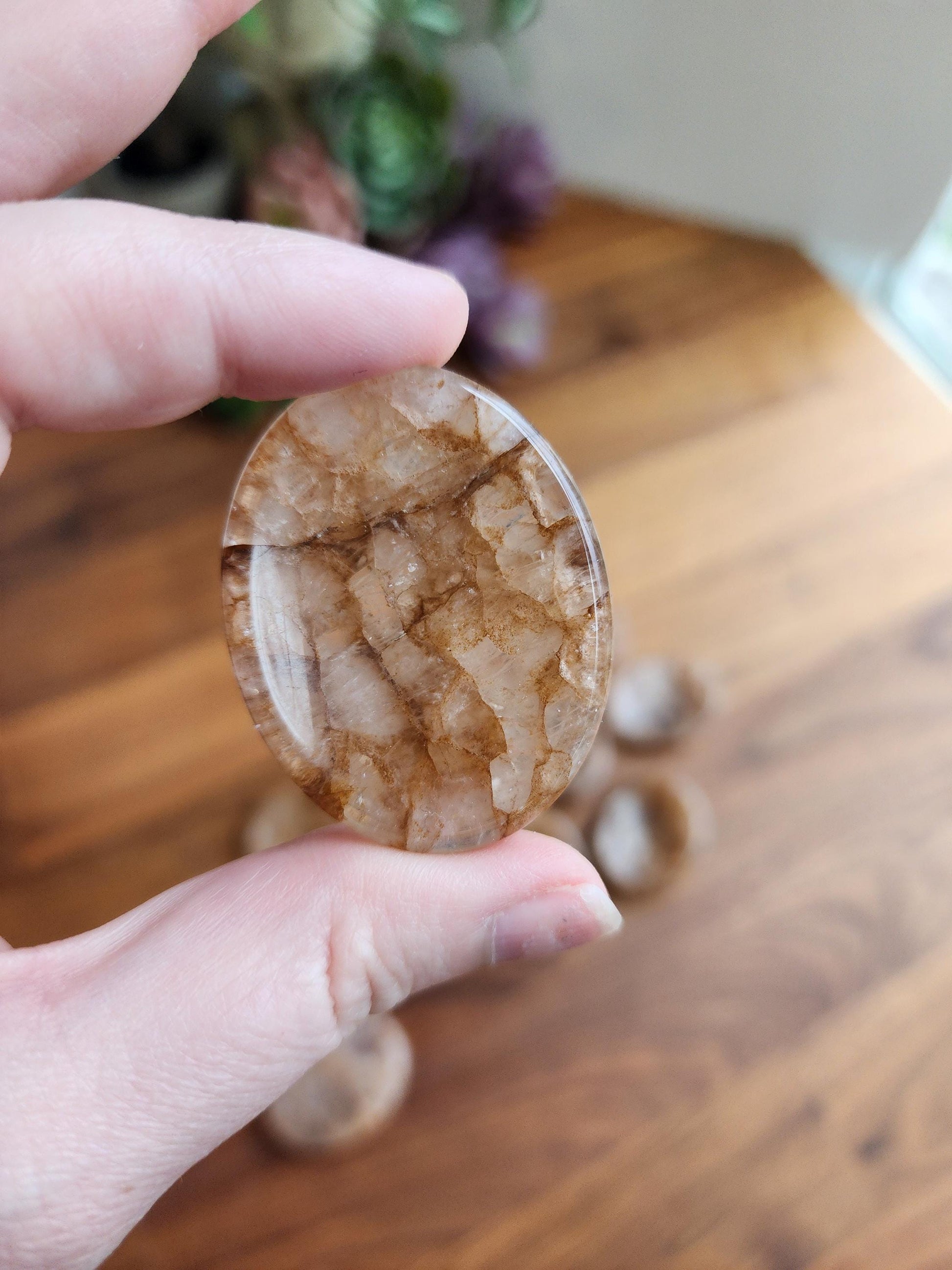Golden Healer Crystal Worry Stone | Hematoid | Yellow lightening patterns in a clear quartz matrix | Perfect Birthday Gift for Him or Her